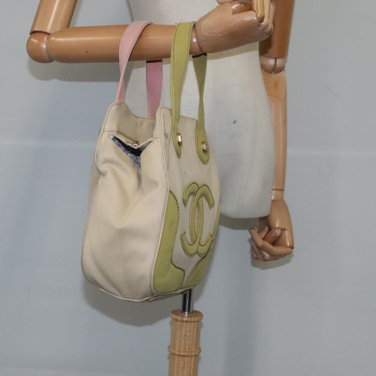 Chanel Coco Mark Beige Canvas Handbag (Pre-Owned) Size ONE SIZE - 11 Thumbnail