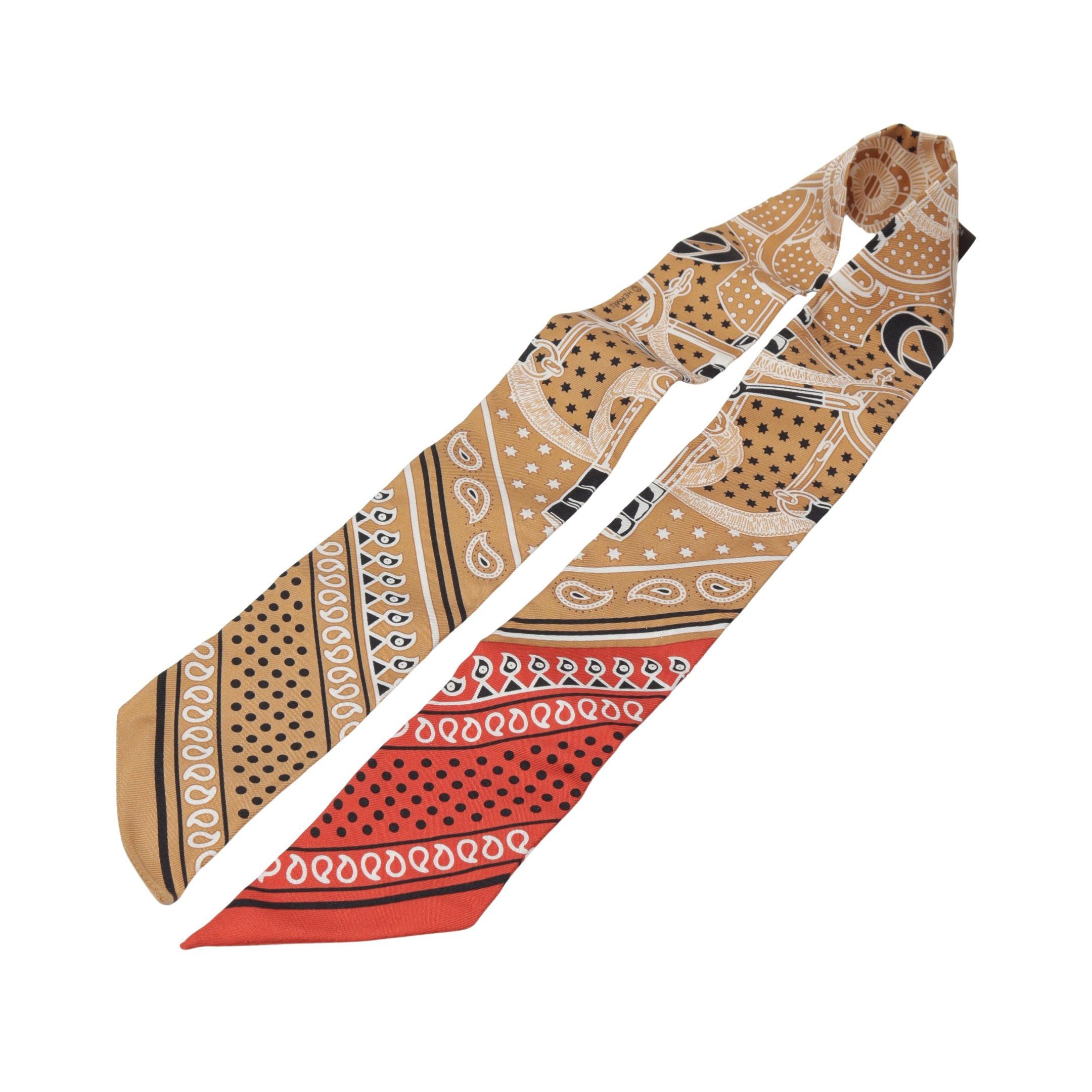 Hermes Hermes Twilly Eperon Bandana Ribbon Scarf Silk Beige Multicolor Size ONE SIZE - 6 Thumbnail