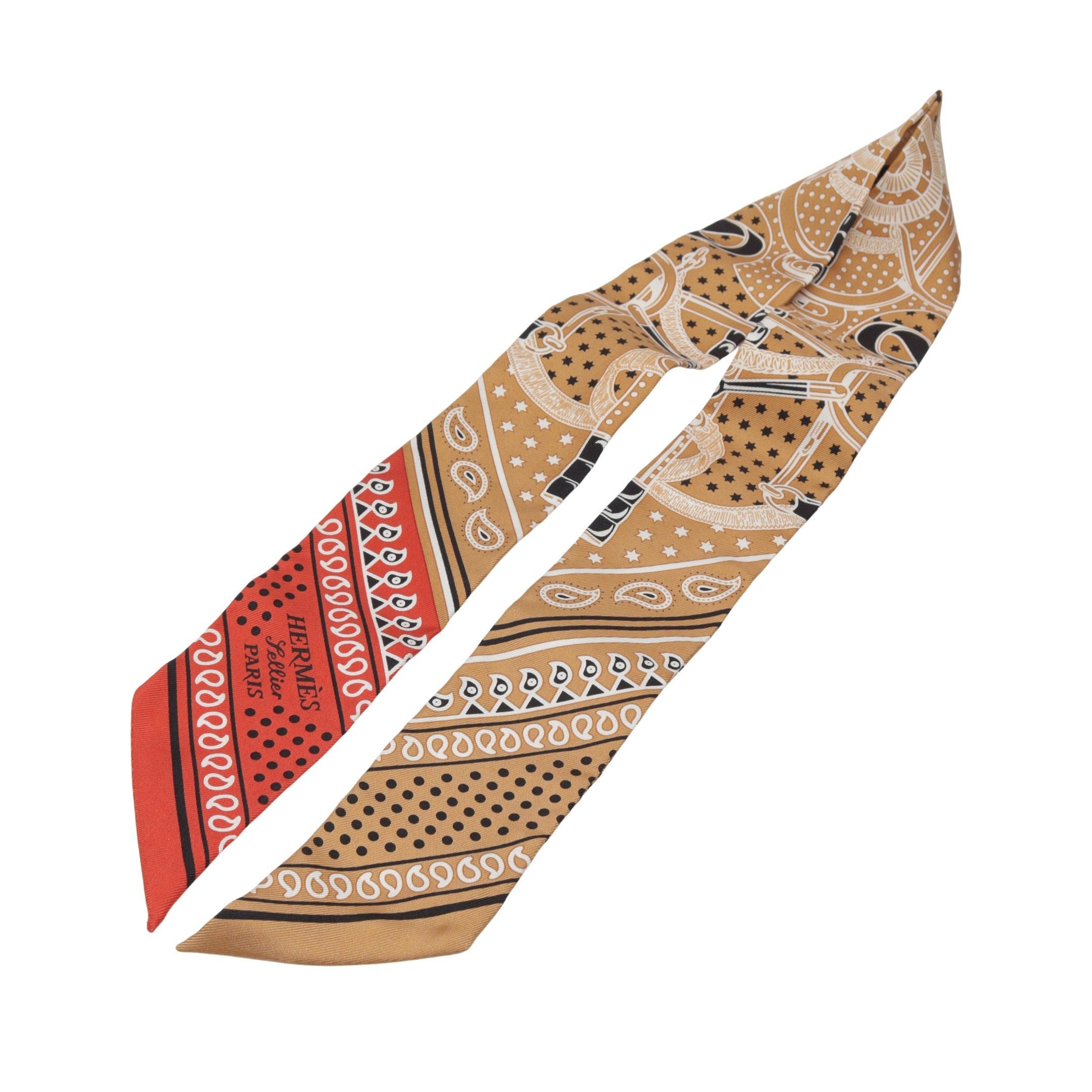 Hermes Hermes Twilly Eperon Bandana Ribbon Scarf Silk Beige Multicolor Size ONE SIZE - 5 Thumbnail
