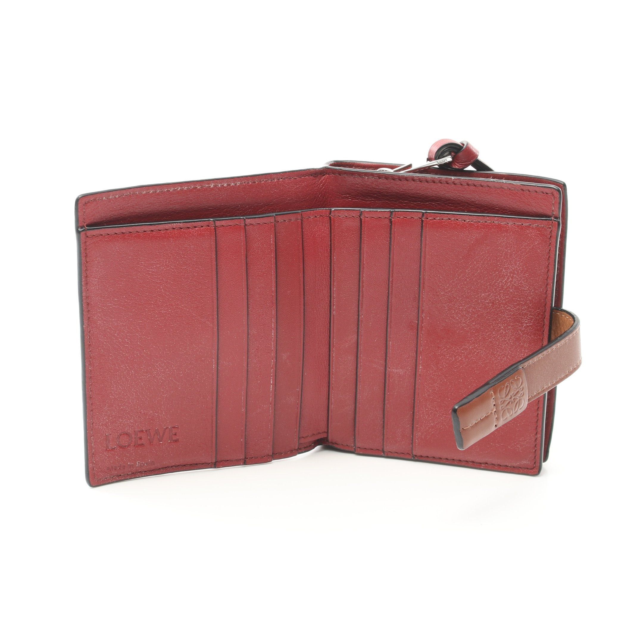 Loewe Loewe Compact Zip Wallet Bi-Fold Leather Light Brown Red Size ONE SIZE - 3 Thumbnail