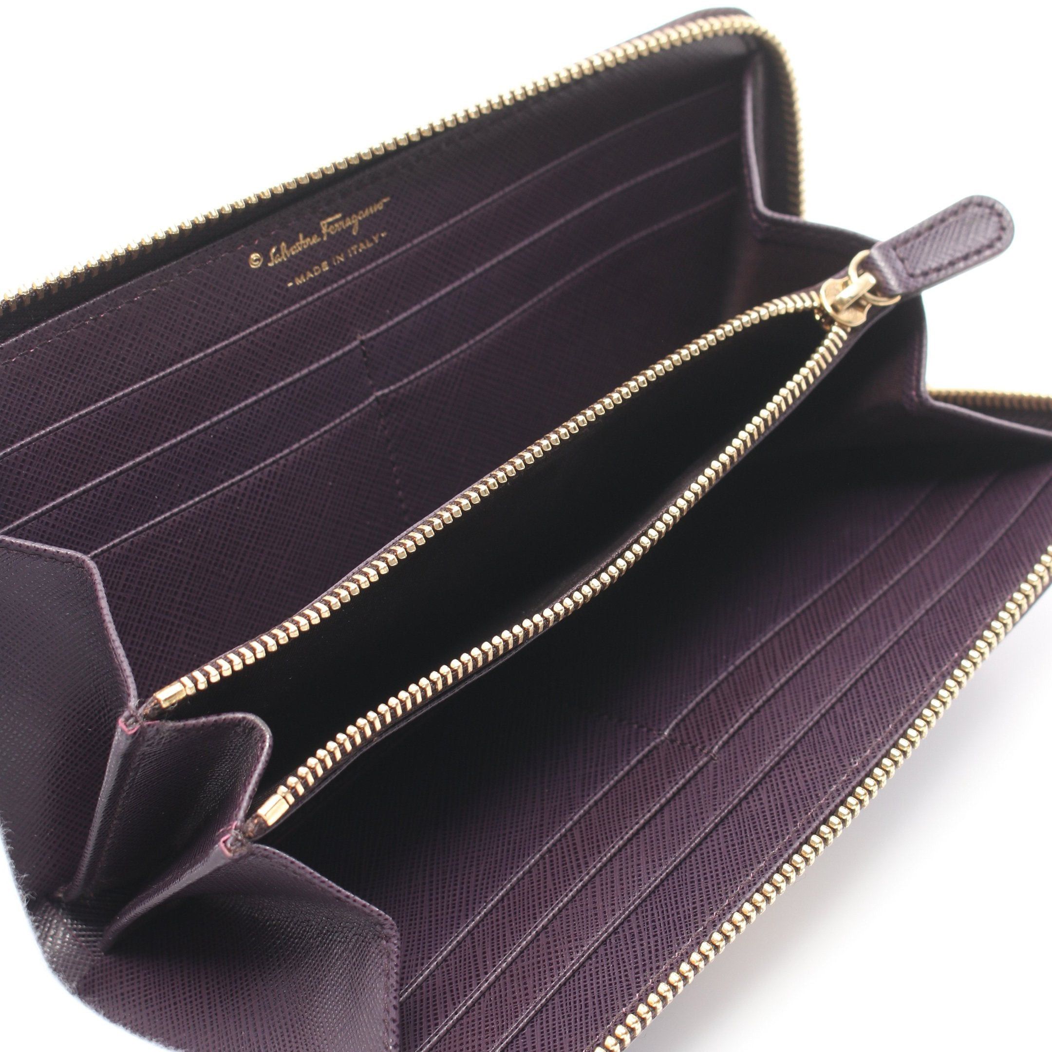 Salvatore Ferragamo Salvatore Ferragamo Gancini Round Zipper Long Wallet Leather Dark Purple Size ONE SIZE - 3 Thumbnail