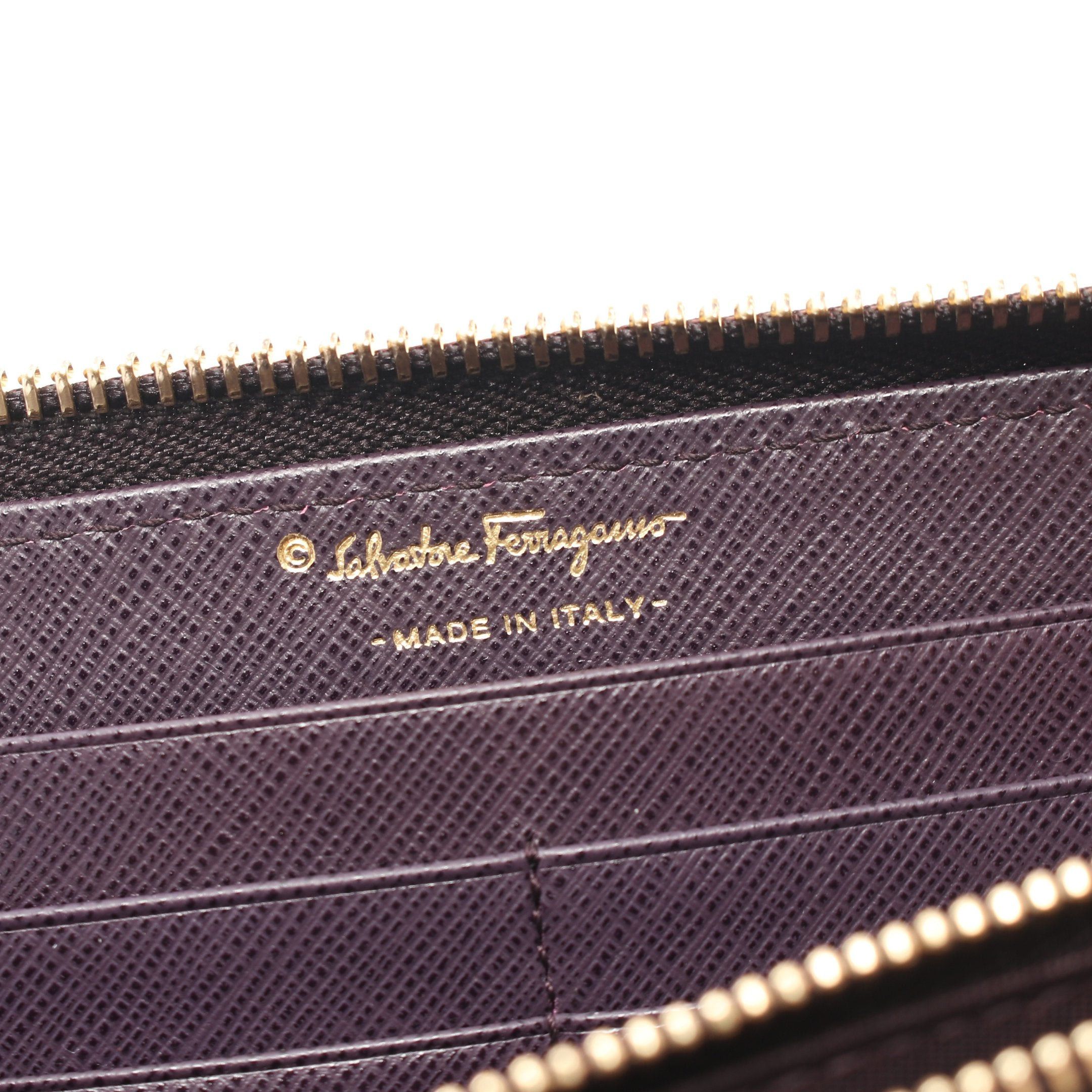 Salvatore Ferragamo Salvatore Ferragamo Gancini Round Zipper Long Wallet Leather Dark Purple Size ONE SIZE - 4 Thumbnail