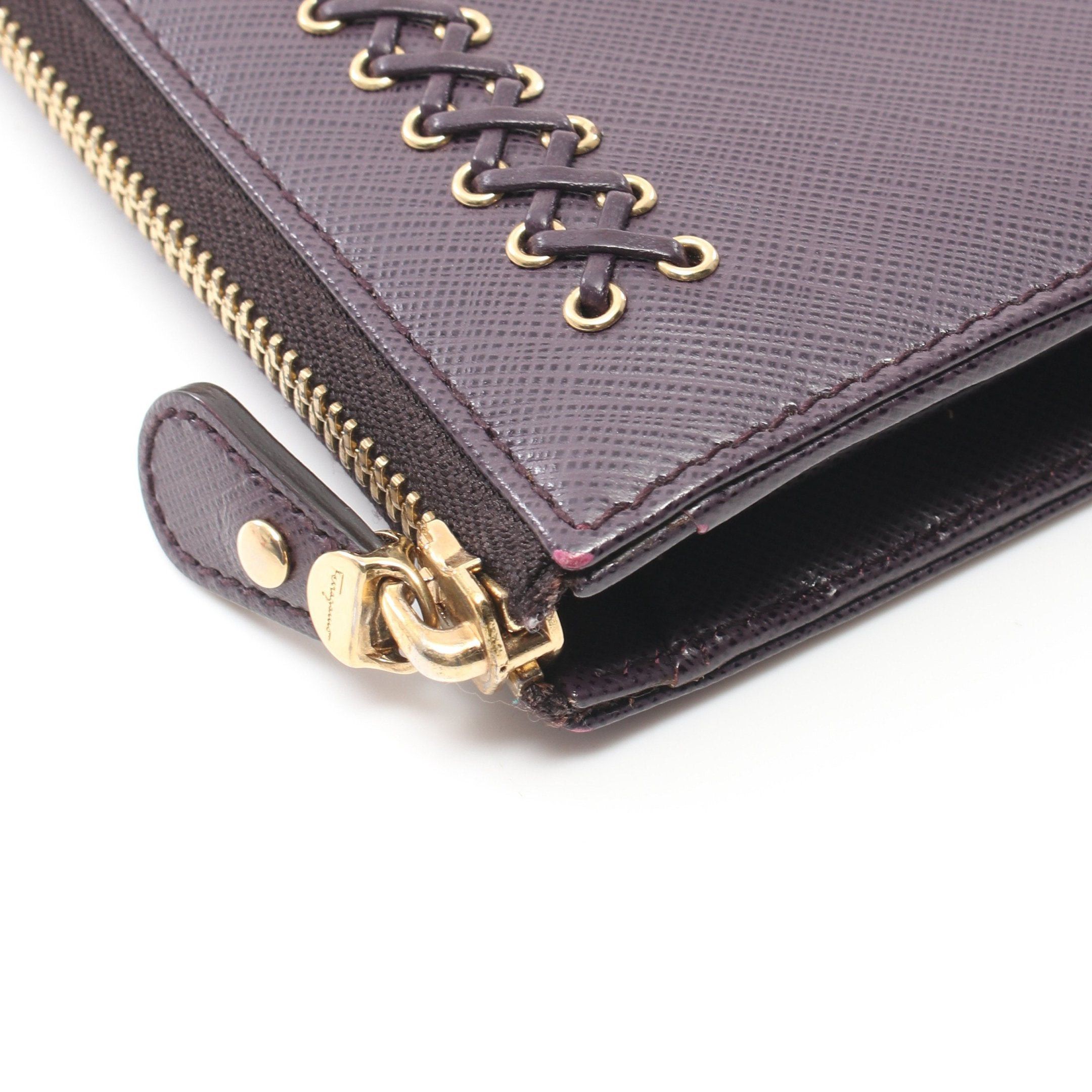 Salvatore Ferragamo Salvatore Ferragamo Gancini Round Zipper Long Wallet Leather Dark Purple Size ONE SIZE - 5 Thumbnail