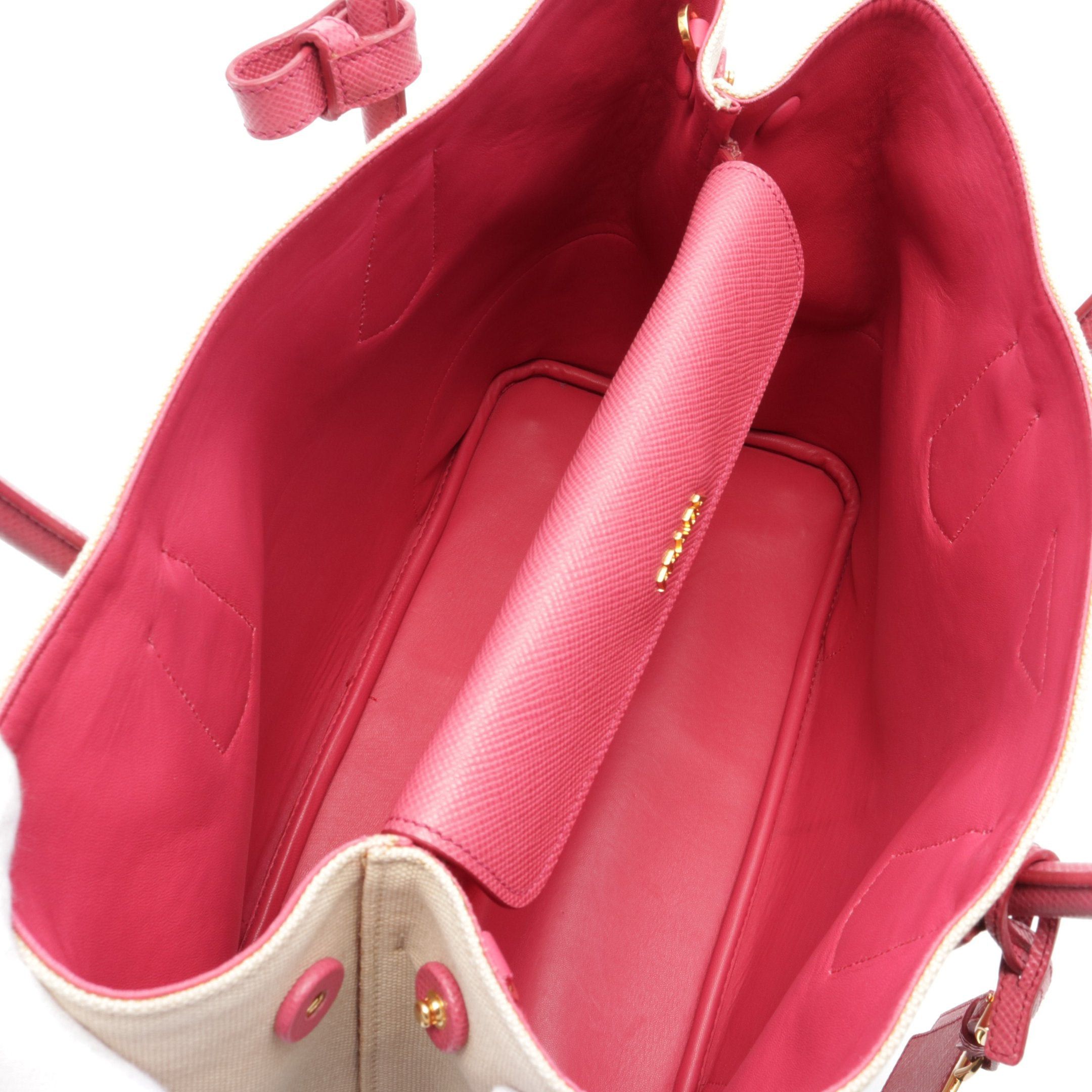 Prada Prada Kanapa Handbag Canvas Saffiano Leather Beige Pink Size ONE SIZE - 3 Thumbnail