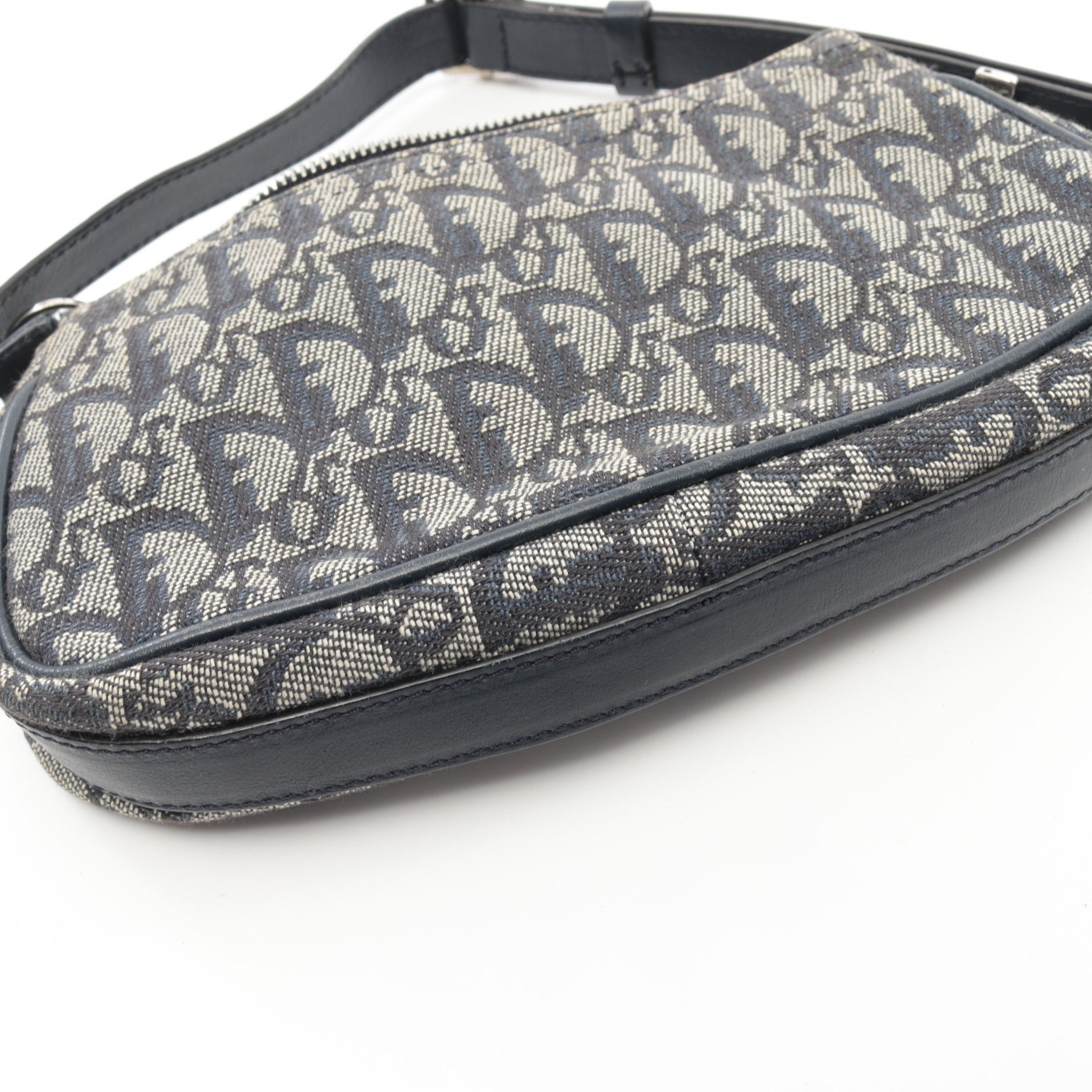 Dior Dior Trotter Handbag Canvas Leather Light Gray Navy Size ONE SIZE - 7 Thumbnail