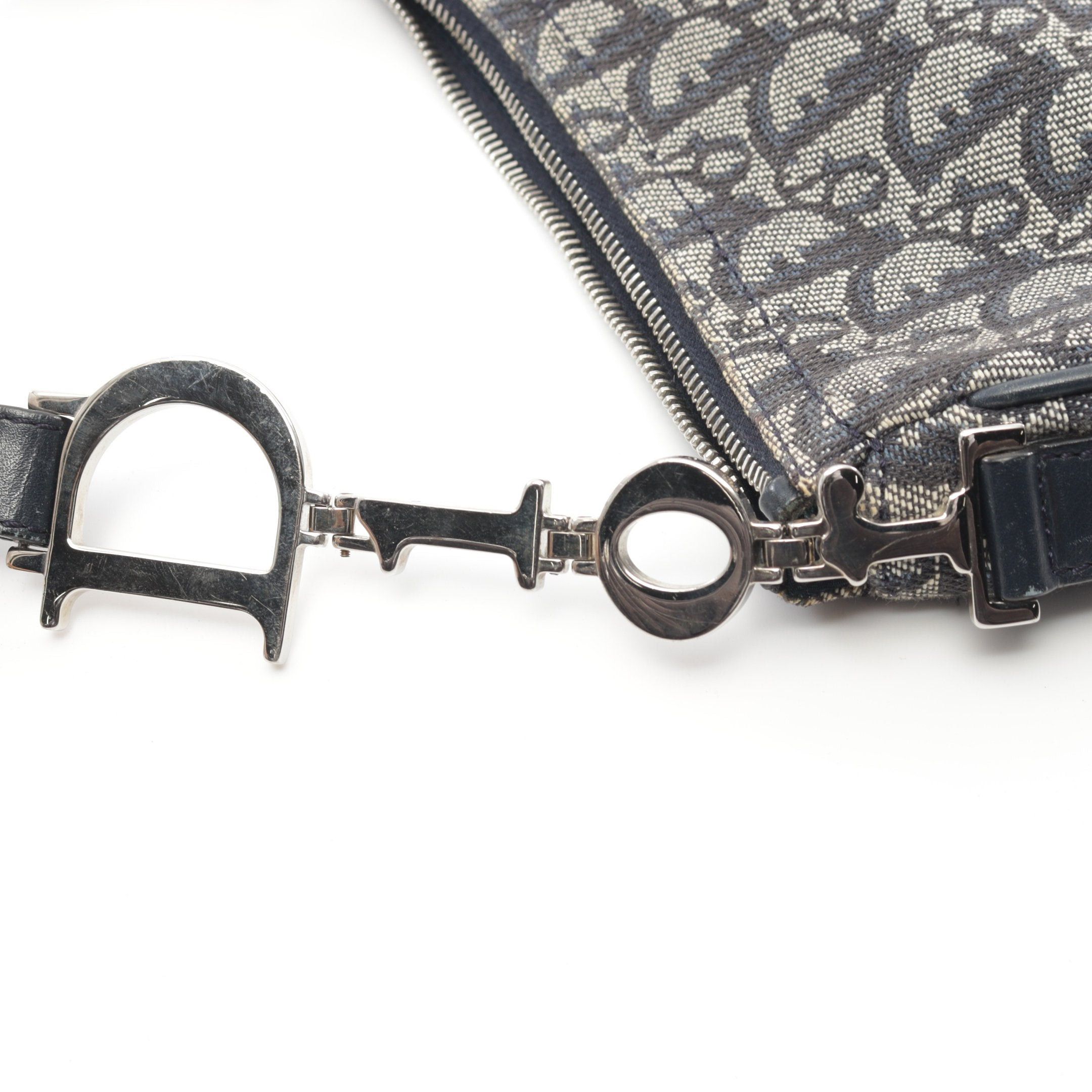 Dior Dior Trotter Handbag Canvas Leather Light Gray Navy Size ONE SIZE - 9 Thumbnail