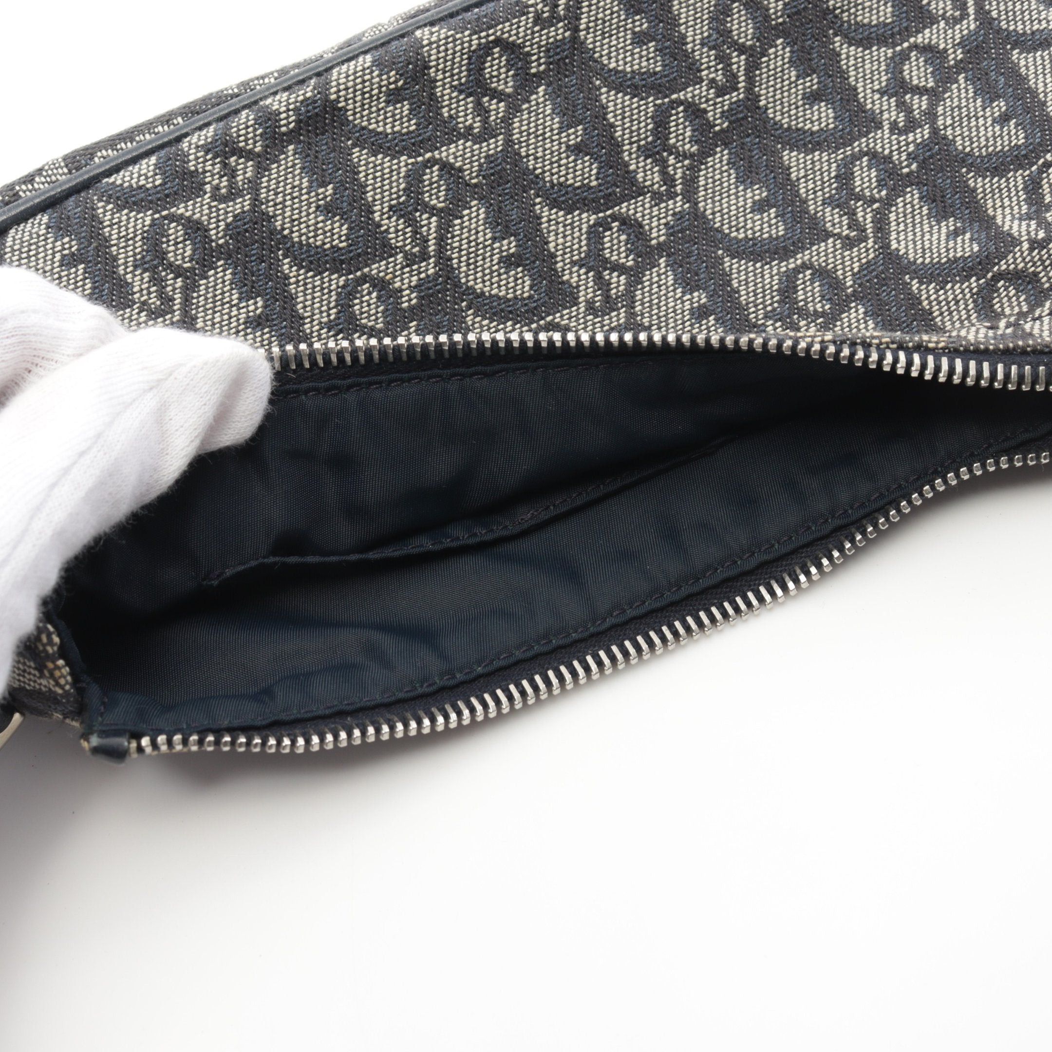 Dior Dior Trotter Handbag Canvas Leather Light Gray Navy Size ONE SIZE - 5 Thumbnail