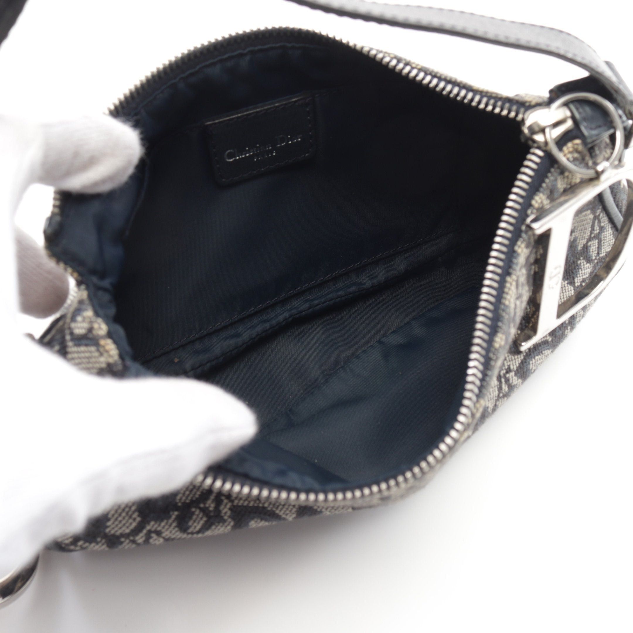 Dior Dior Trotter Handbag Canvas Leather Light Gray Navy Size ONE SIZE - 3 Thumbnail