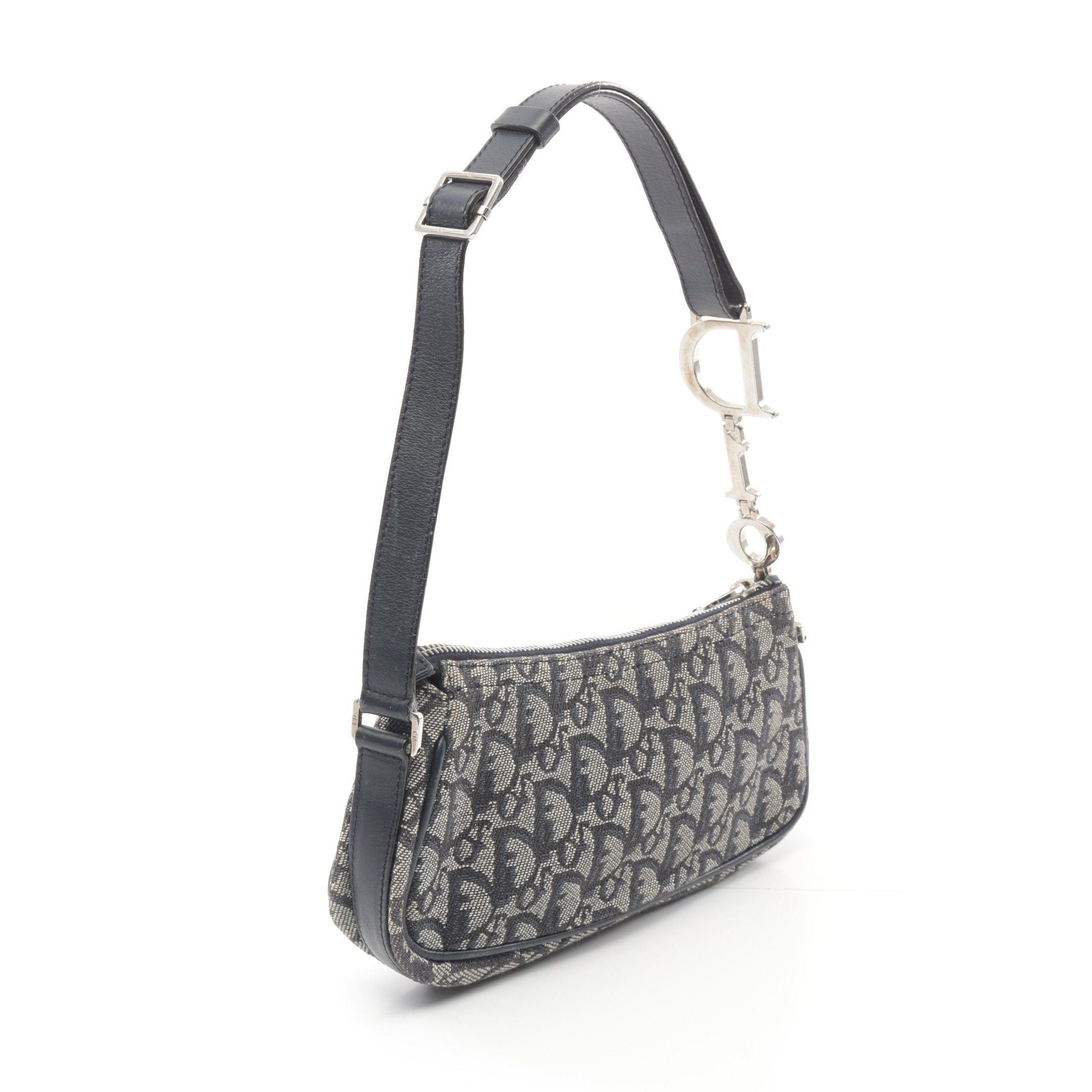 Dior Dior Trotter Handbag Canvas Leather Light Gray Navy Size ONE SIZE - 2 Thumbnail