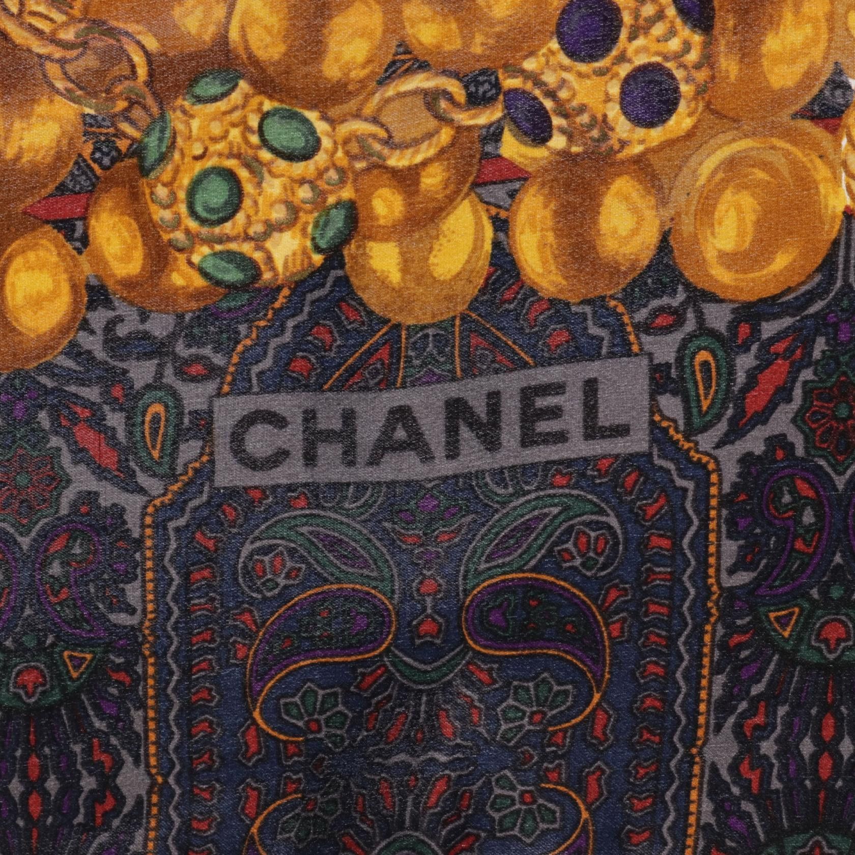 Chanel Chanel Gripoa Pattern Scarf Paisley Silk Black Multicolor Size ONE SIZE - 2 Thumbnail