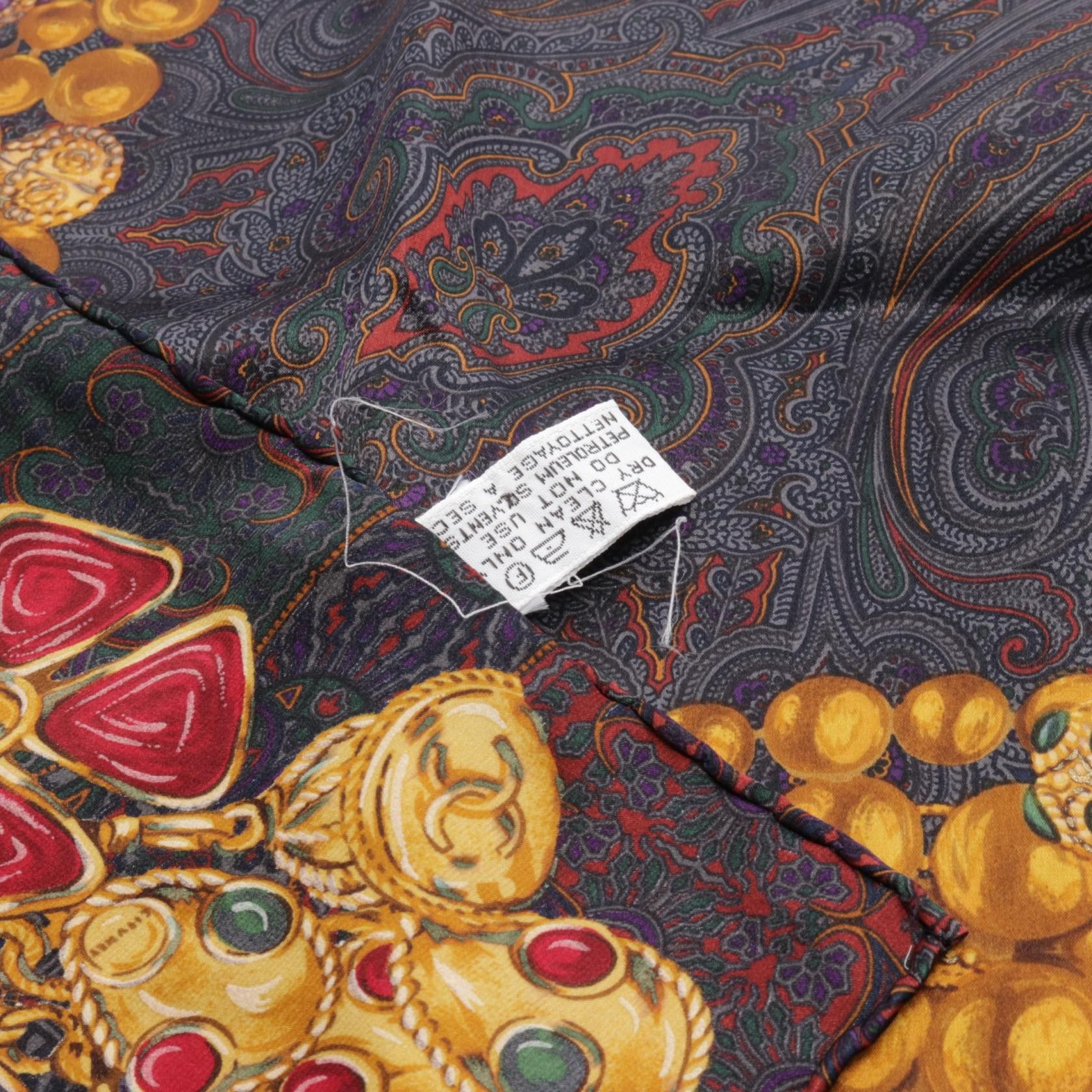 Chanel Chanel Gripoa Pattern Scarf Paisley Silk Black Multicolor Size ONE SIZE - 5 Thumbnail