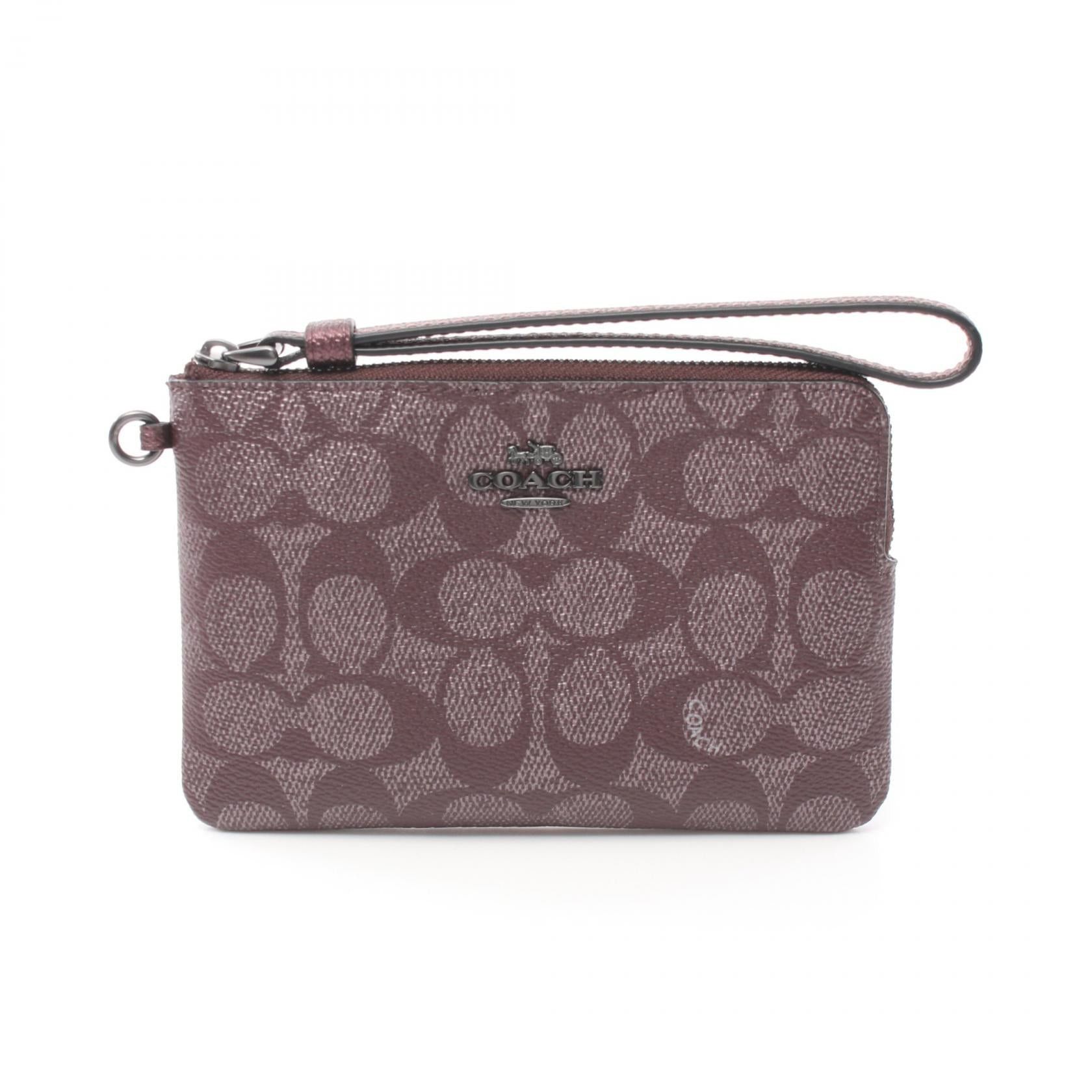 Coach Coach Signature Corner Zip Wristlet Pouch Leather Bordeaux Charm Set Size ONE SIZE - 2 Thumbnail