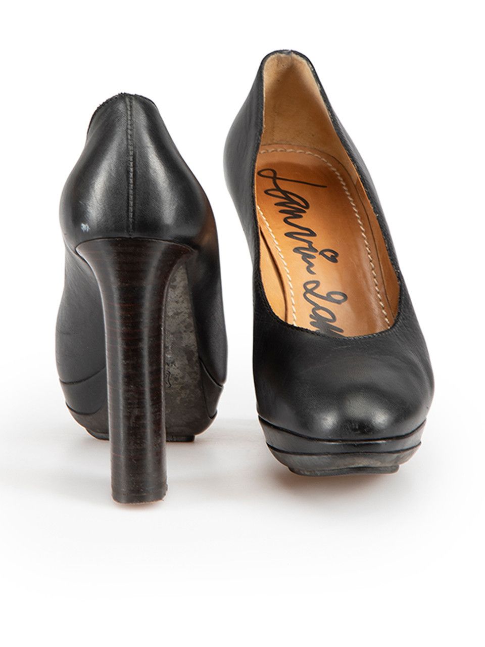 Lanvin Black Leather Platform Almond Toe Pumps Size US 8.5 / IT 38.5 - 3 Thumbnail