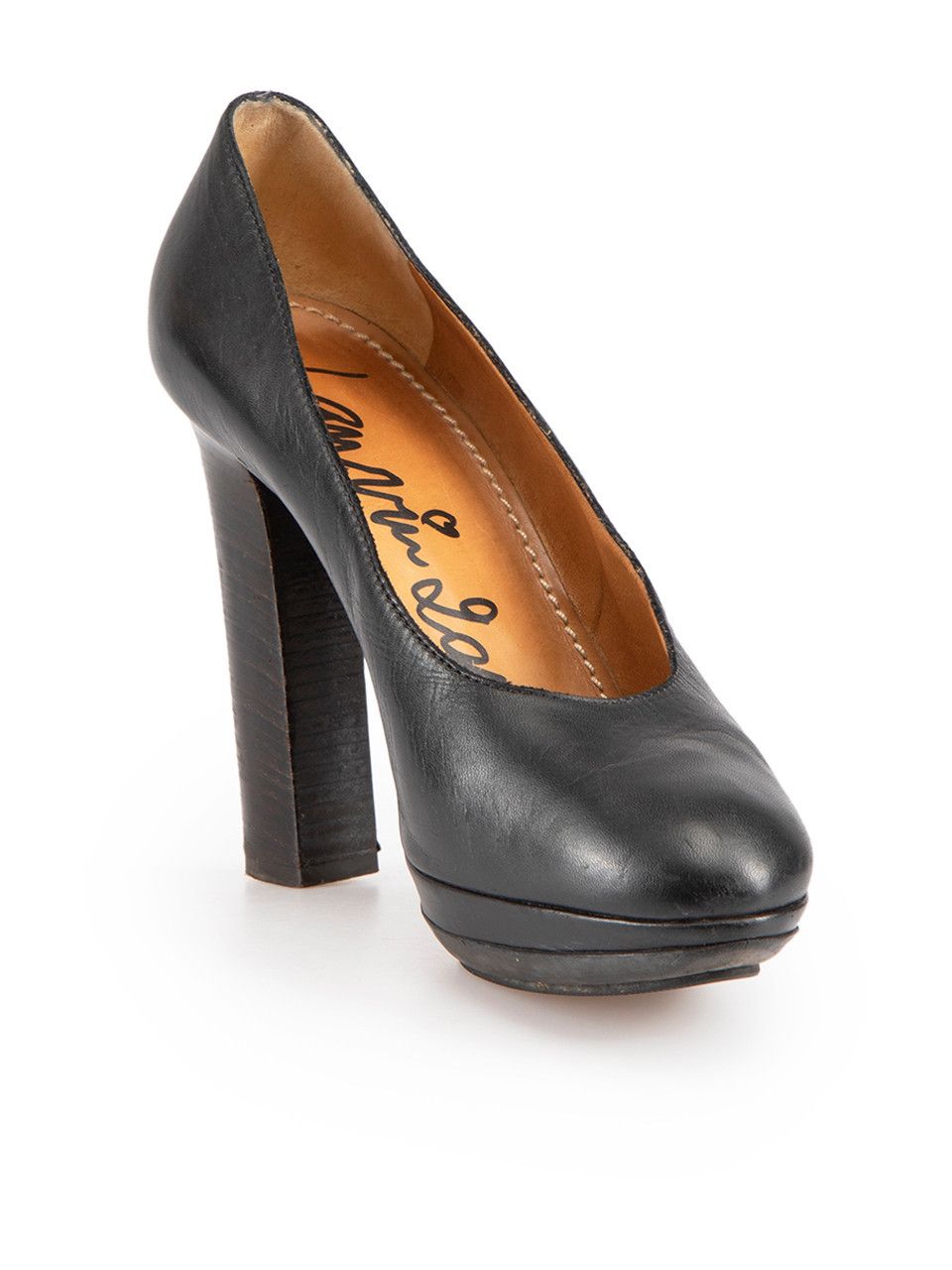 Lanvin Black Leather Platform Almond Toe Pumps Size US 8.5 / IT 38.5 - 2 Thumbnail