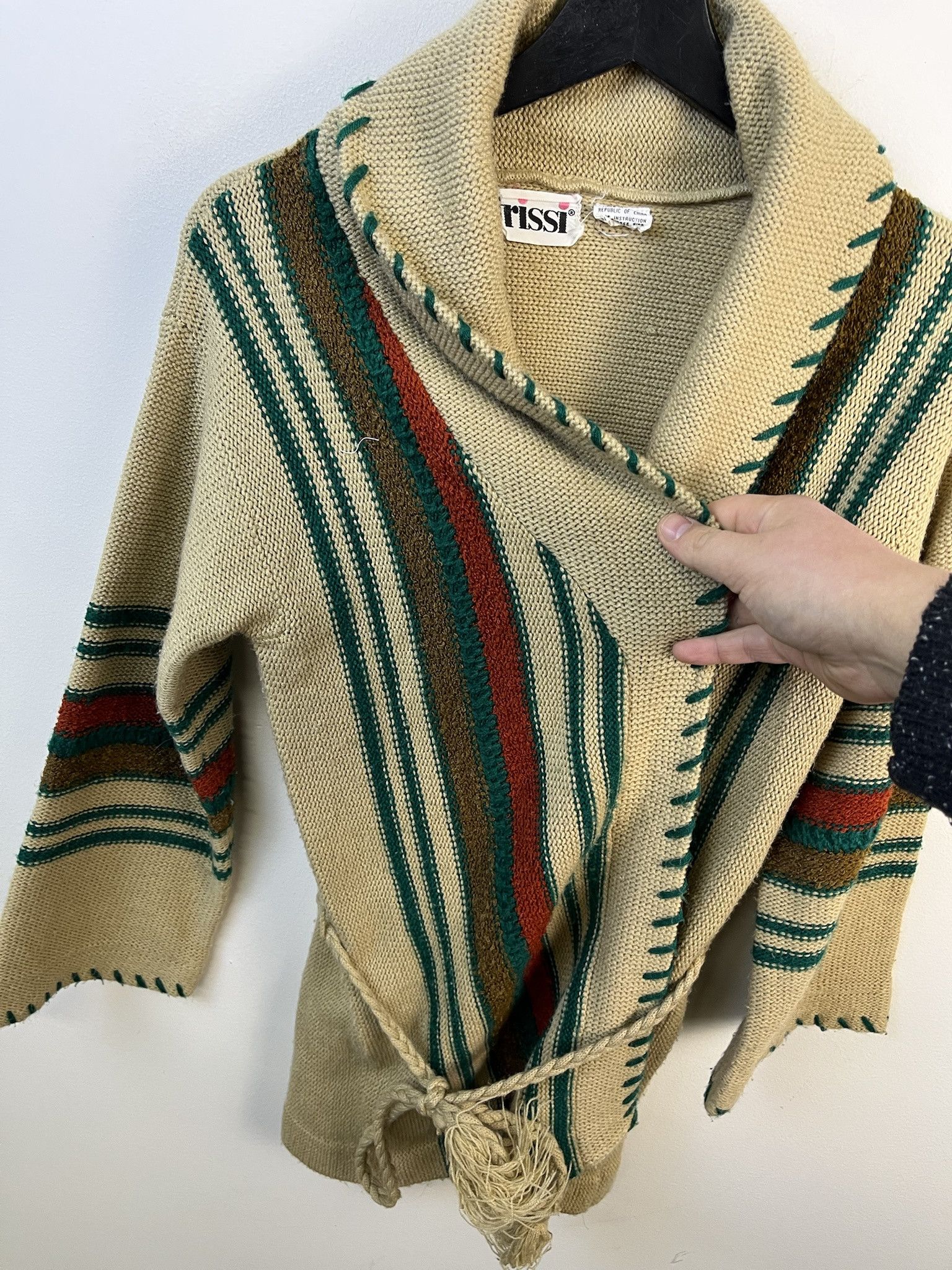 Other Vintage Knit Sweater 1990s Thick Knit Trissi Belted Open Knit Cardigan Size S Size US S / EU 44-46 / 1 - 2 Thumbnail