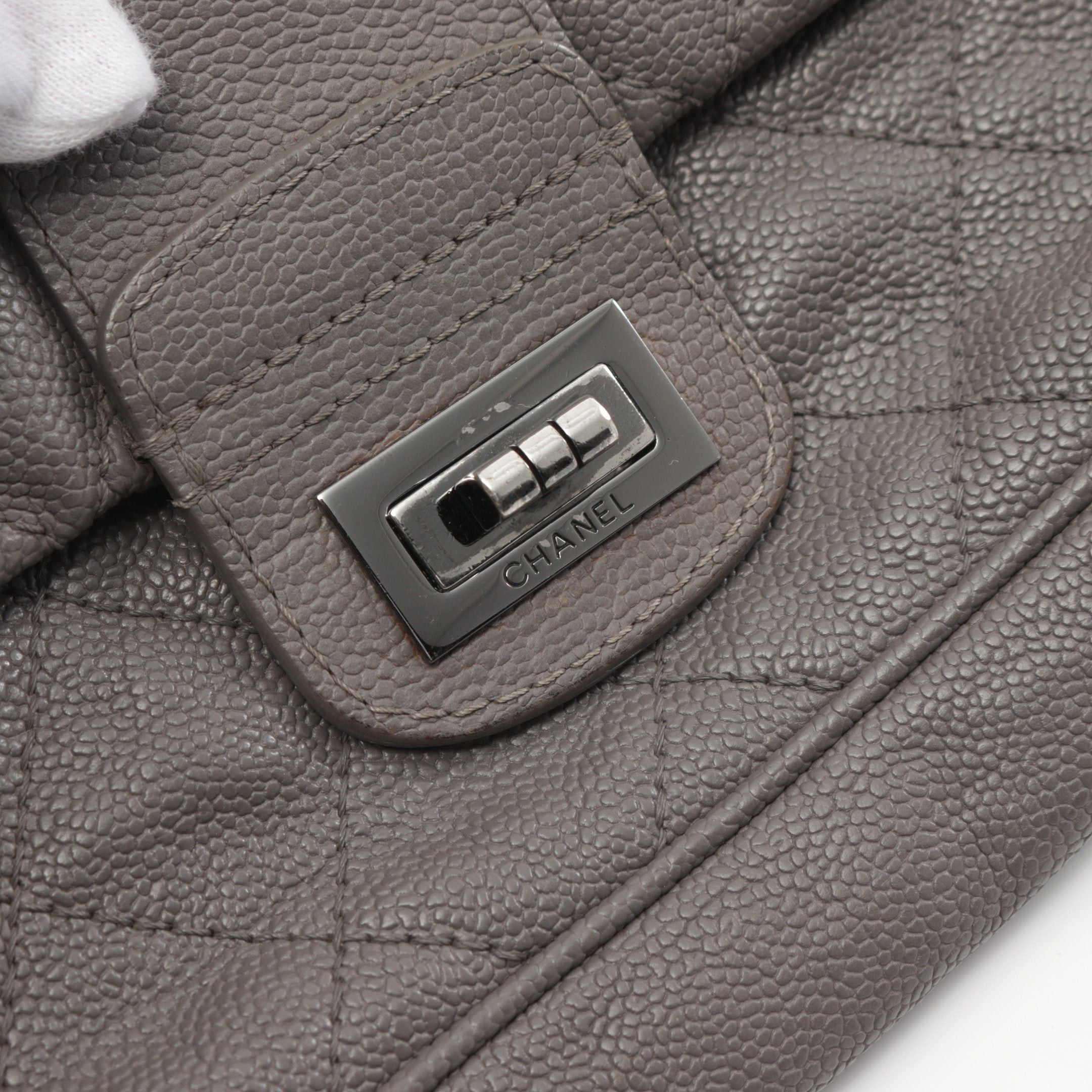 Chanel Chanel 2.55 Matelasse Double Chain Shoulder Bag Caviar Skin Gray Silver Hardware Size ONE SIZE - 8 Thumbnail