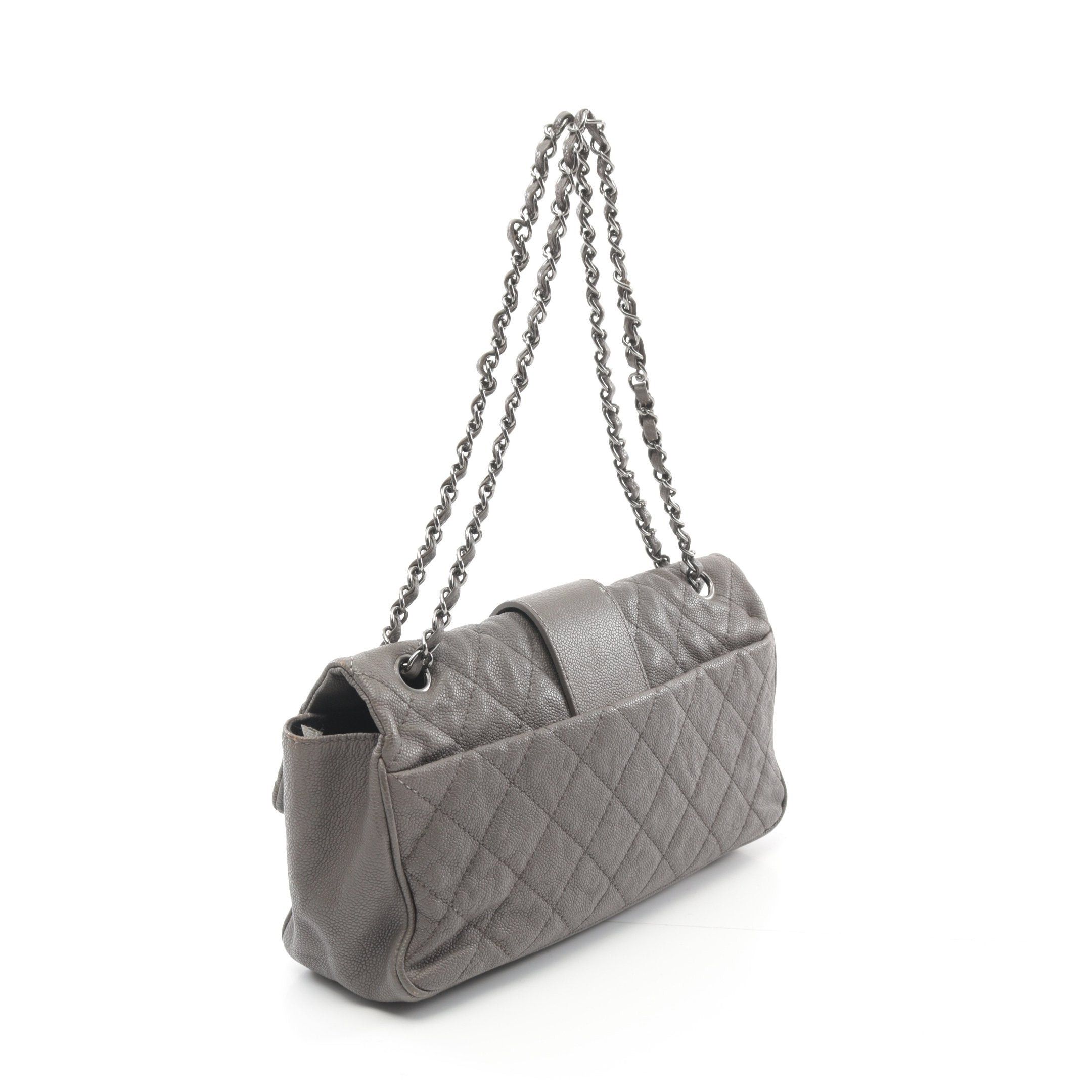 Chanel Chanel 2.55 Matelasse Double Chain Shoulder Bag Caviar Skin Gray Silver Hardware Size ONE SIZE - 2 Thumbnail