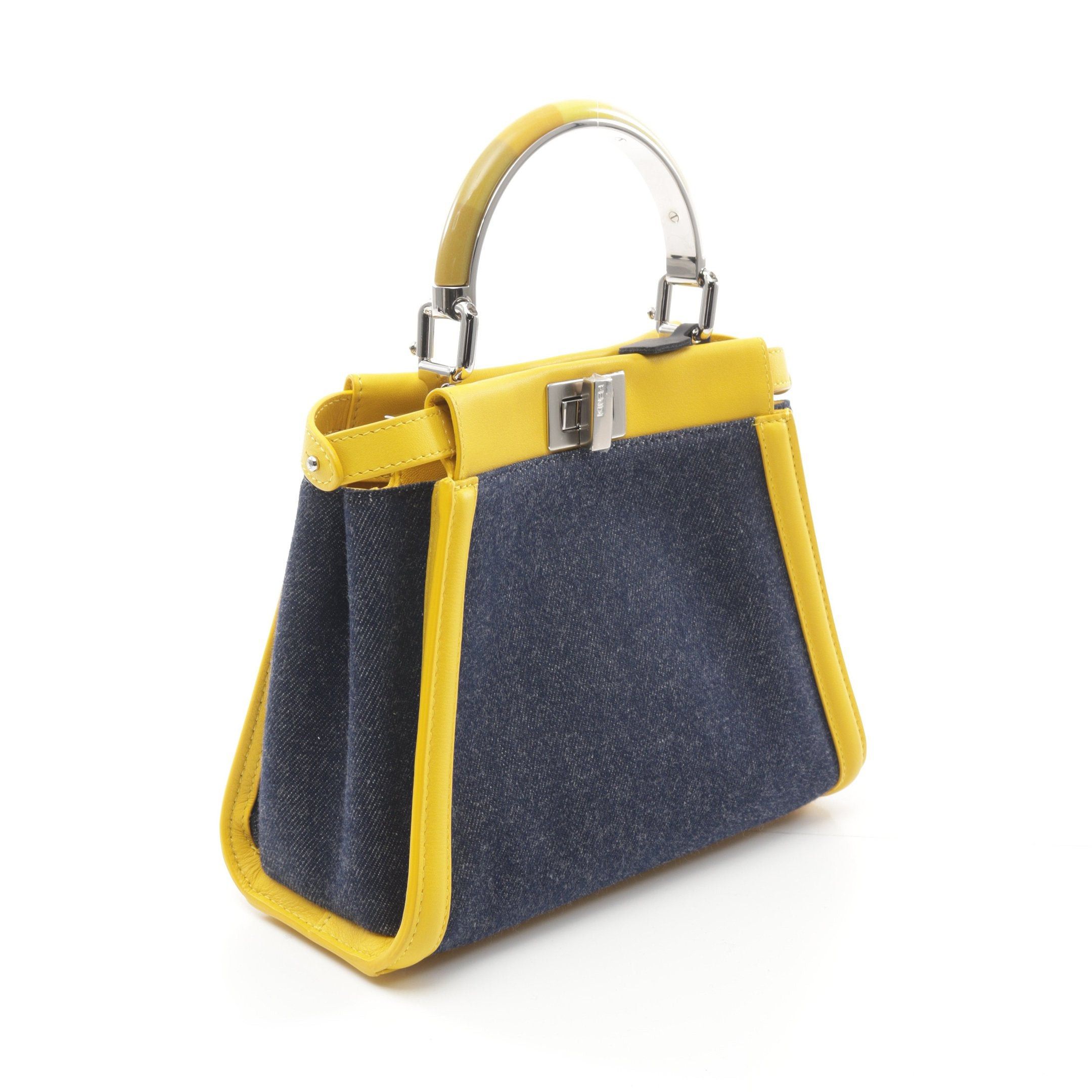 Fendi Fendi Ｍini Peekaboo Iconic Handbag Denim Leather Indigo Blue Yellow Size ONE SIZE - 2 Thumbnail