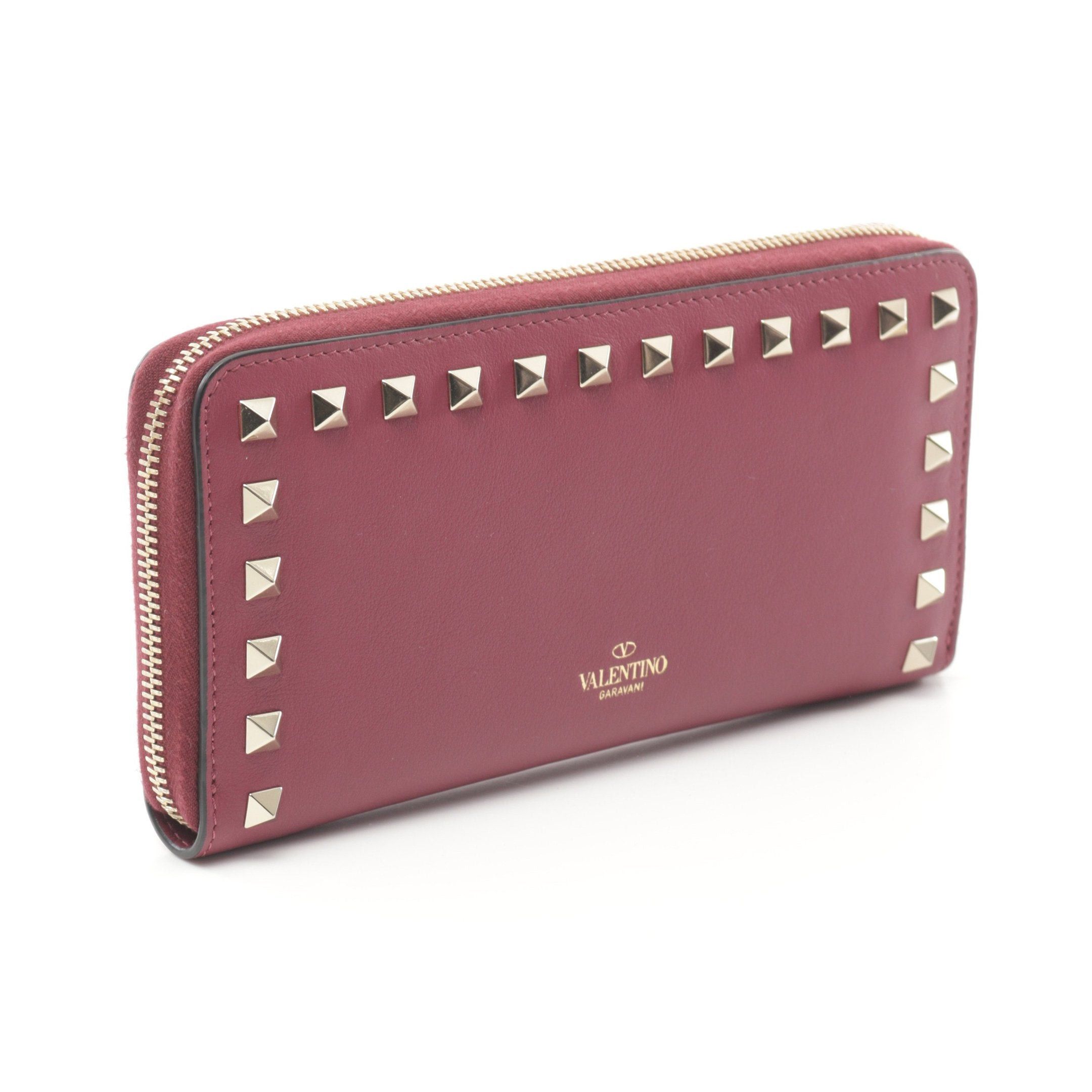 Valentino Valentino Rockstud Round Zipper Long Wallet Leather Bordeaux Size ONE SIZE - 2 Thumbnail