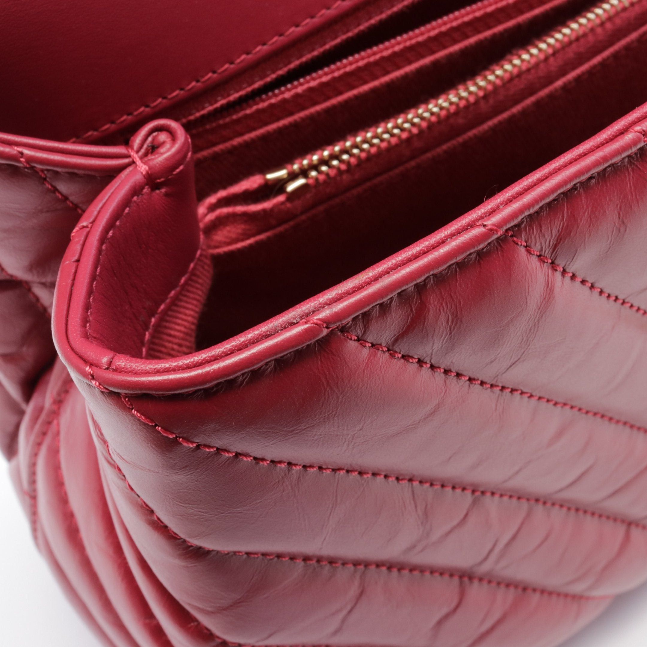 Chanel Chanel Coco Handle 29 Top Flap Chevron V-Stitch Handbag Leather Red Gold Hardware Size ONE SIZE - 7 Thumbnail