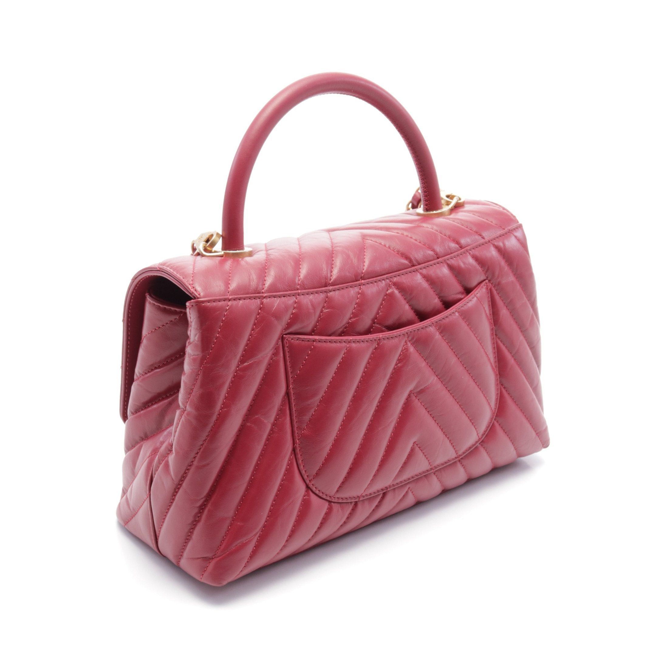 Chanel Chanel Coco Handle 29 Top Flap Chevron V-Stitch Handbag Leather Red Gold Hardware Size ONE SIZE - 2 Thumbnail