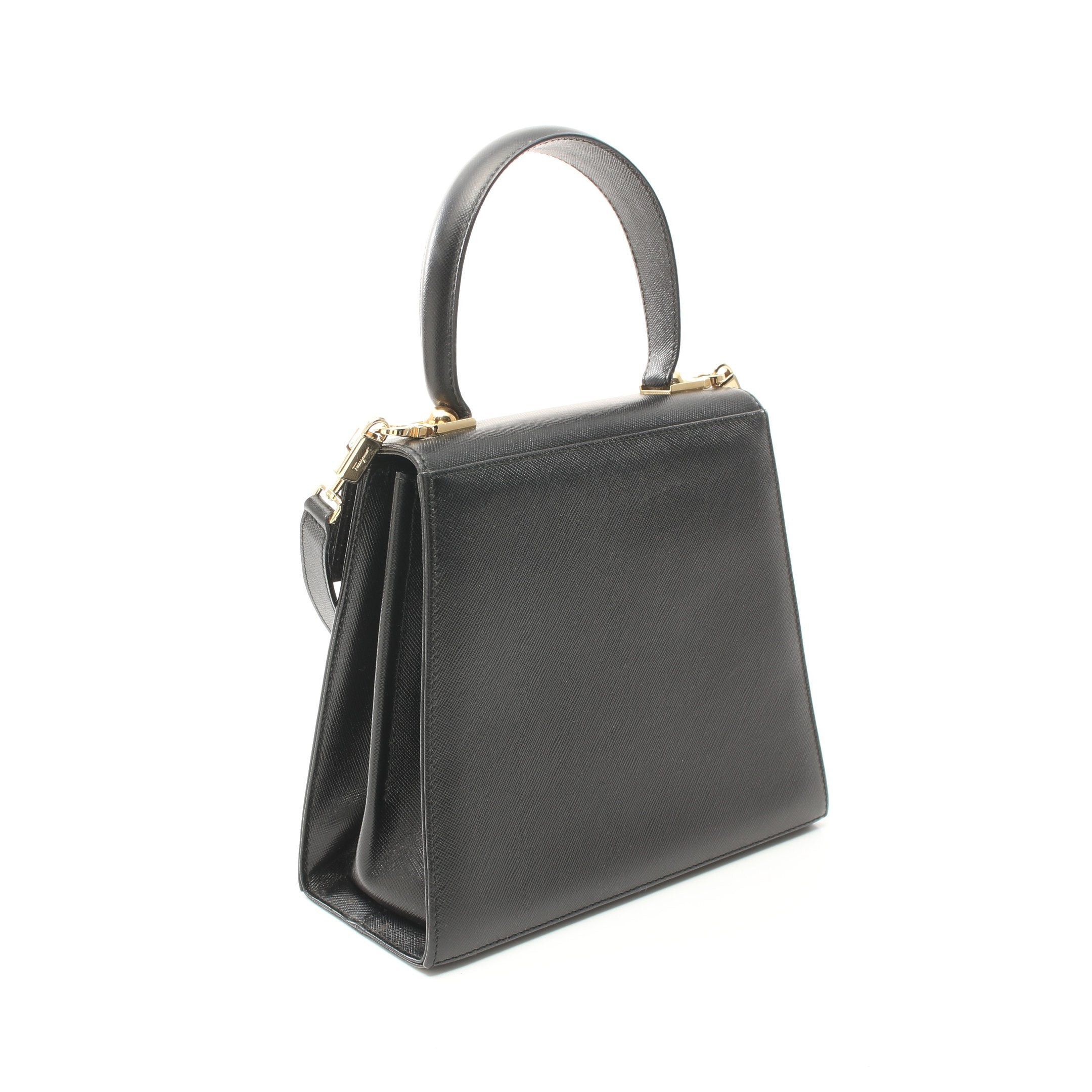 Salvatore Ferragamo Salvatore Ferragamo Gancini Handbag Saffiano Leather Black Size ONE SIZE - 2 Thumbnail
