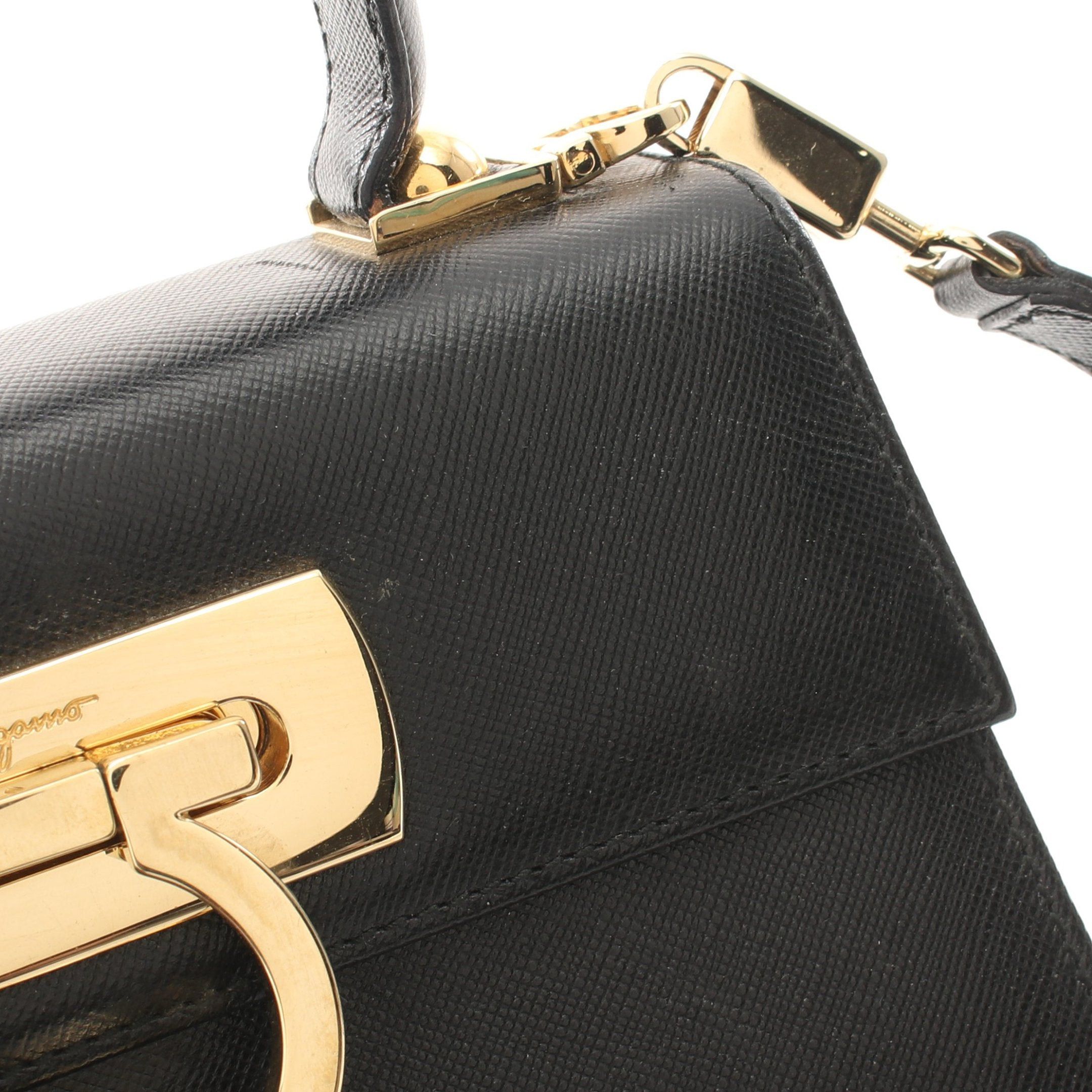 Salvatore Ferragamo Salvatore Ferragamo Gancini Handbag Saffiano Leather Black Size ONE SIZE - 8 Thumbnail