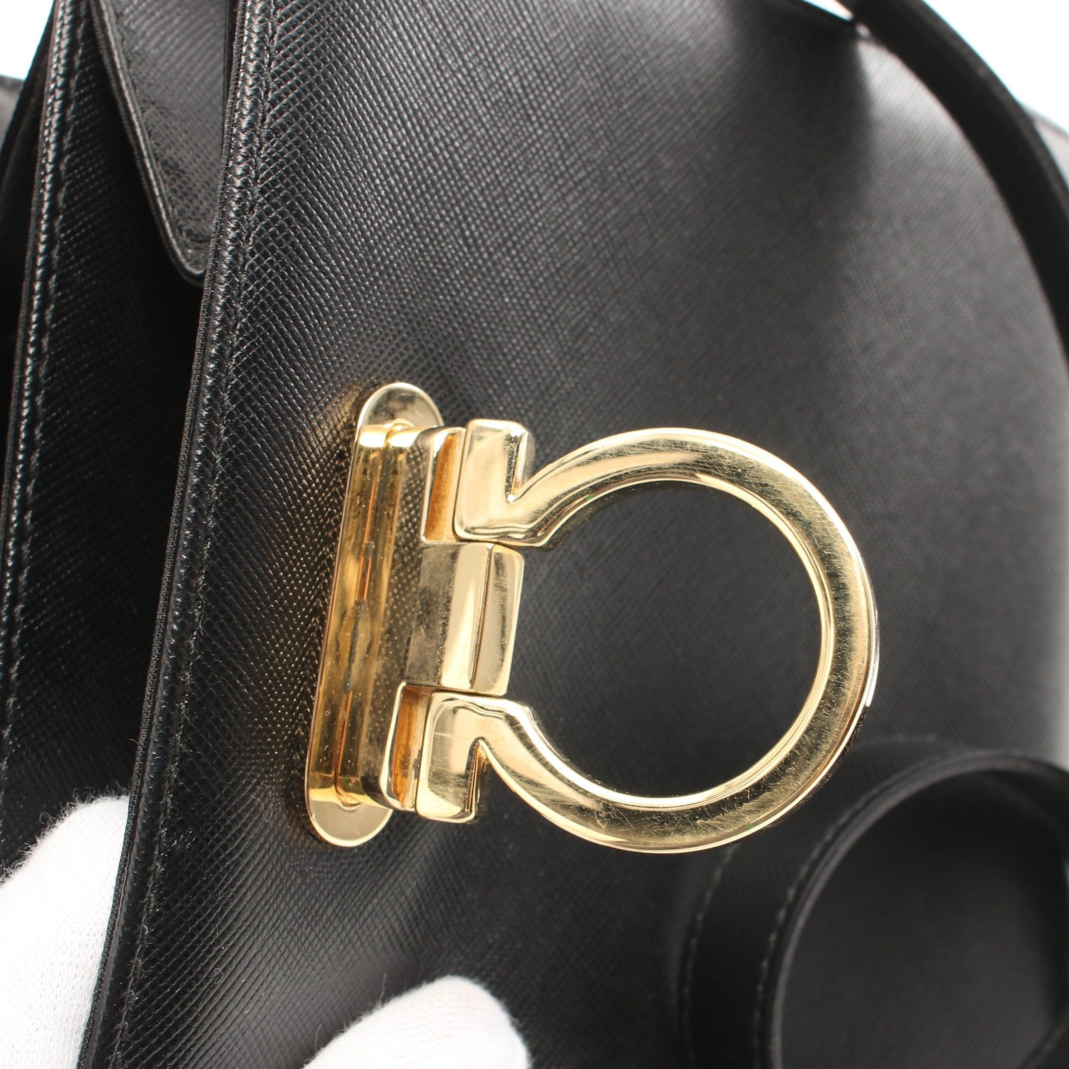 Salvatore Ferragamo Salvatore Ferragamo Gancini Handbag Saffiano Leather Black Size ONE SIZE - 7 Thumbnail
