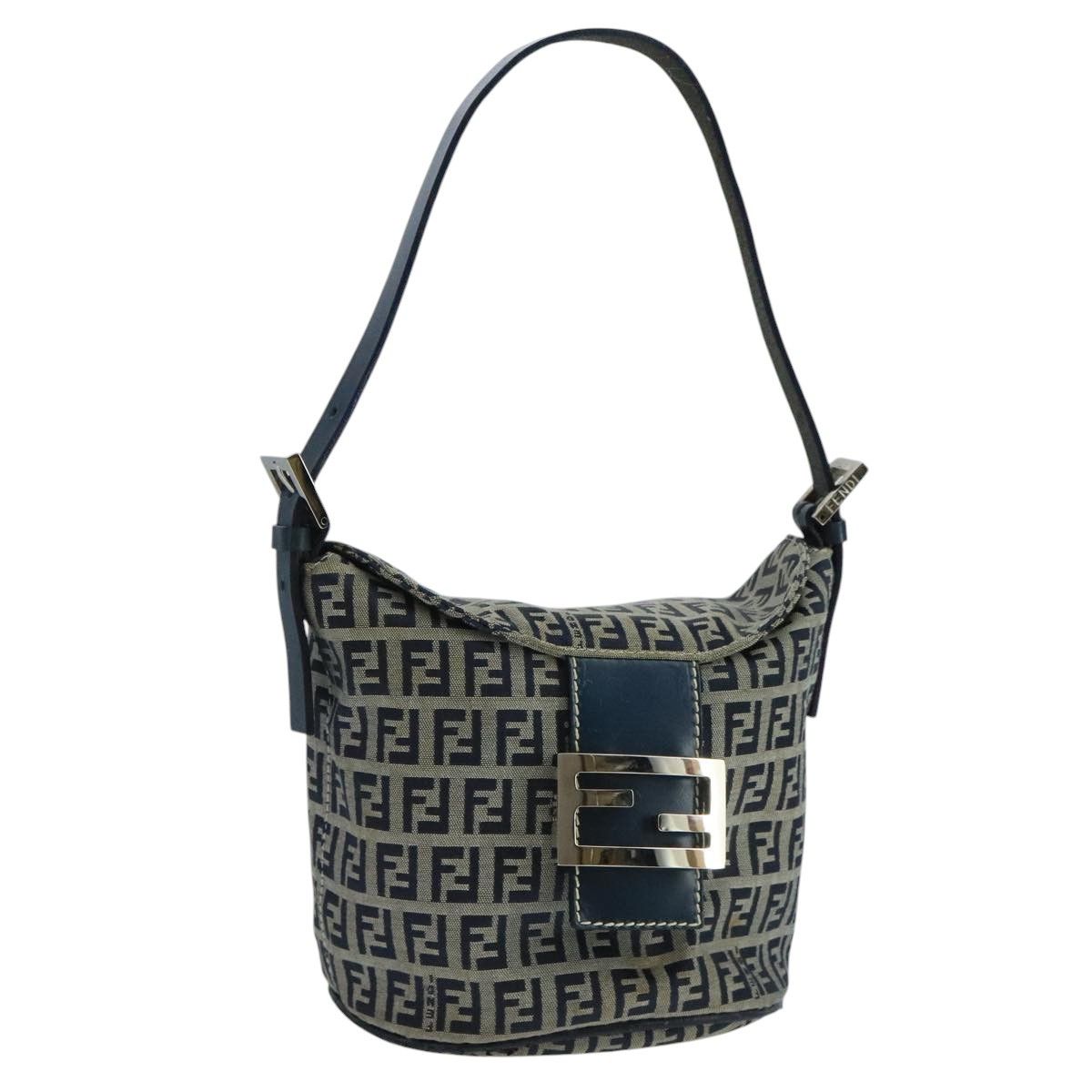 Fendi Zucchino Navy Canvas Shoulder Bag (Pre-Owned) Size ONE SIZE - 17 Thumbnail