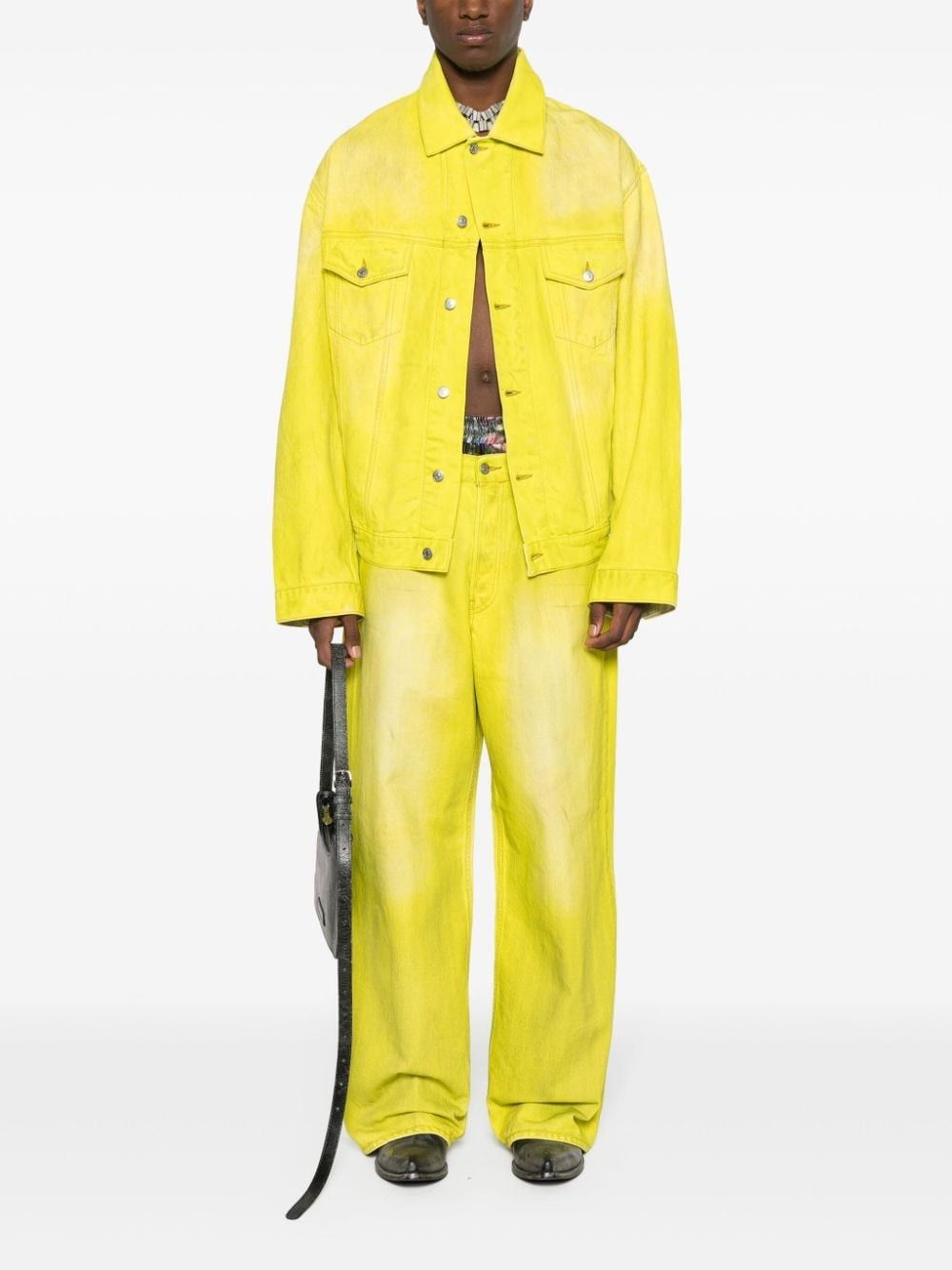 Acne Studios Yellow low-rise wide-leg jeans waxed jeans Size US 32 / EU 48 - 2 Thumbnail