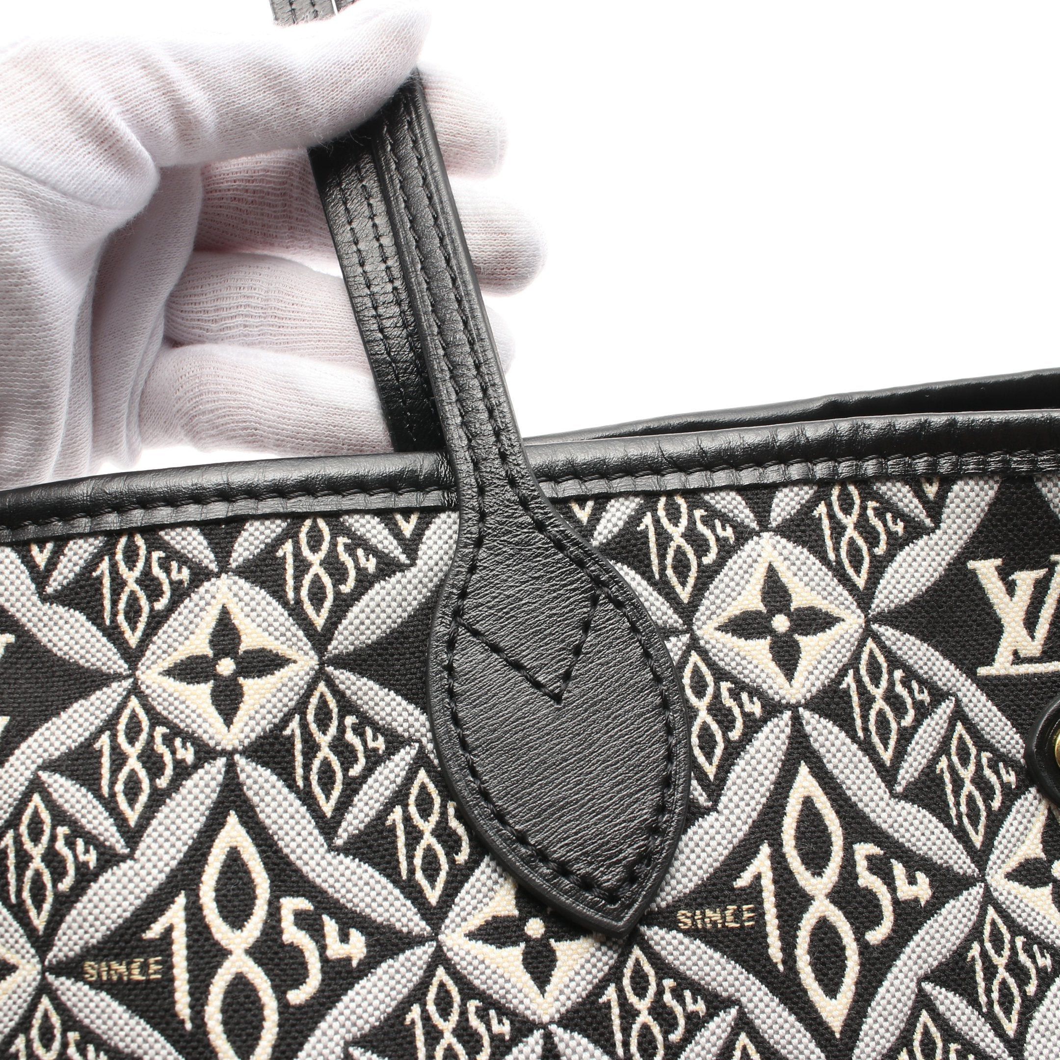 Louis Vuitton Louis Vuitton Neverfull Mm Monogram Jacquard Since1854 Shoulder Bag Tote Canvas Leather Black Ivory Light Gray Size ONE SIZE - 6 Thumbnail