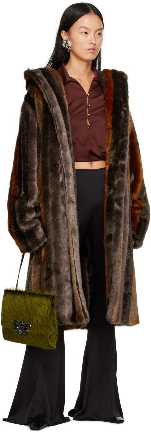 Acne Studios Acne Studios Brown Striped Faux-Fur Coat Size XS / US 0-2 / IT 36-38 - 3 Thumbnail