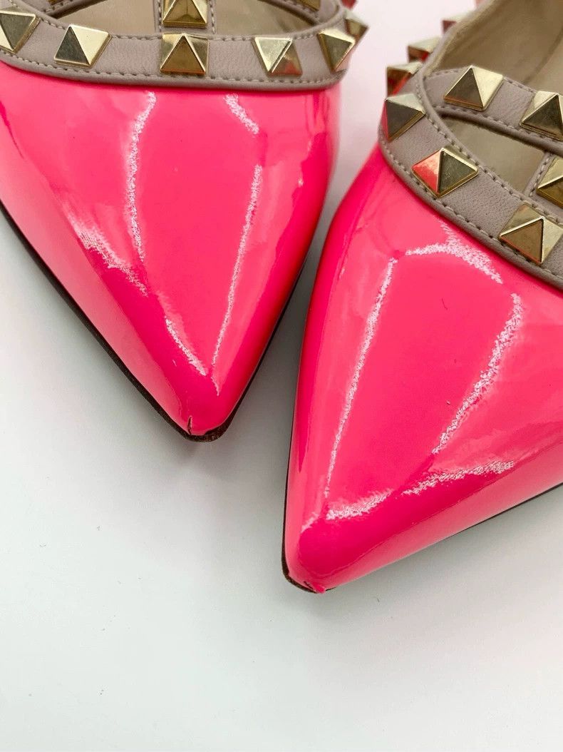 Valentino Valentino Size 36.5 Studs Neon Pink Pointed Toe Glossy Casual Sandals Size US 6 / IT 36 - 8 Thumbnail