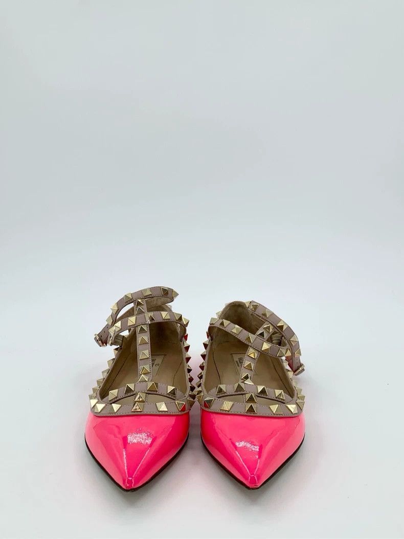 Valentino Valentino Size 36.5 Studs Neon Pink Pointed Toe Glossy Casual Sandals Size US 6 / IT 36 - 3 Thumbnail