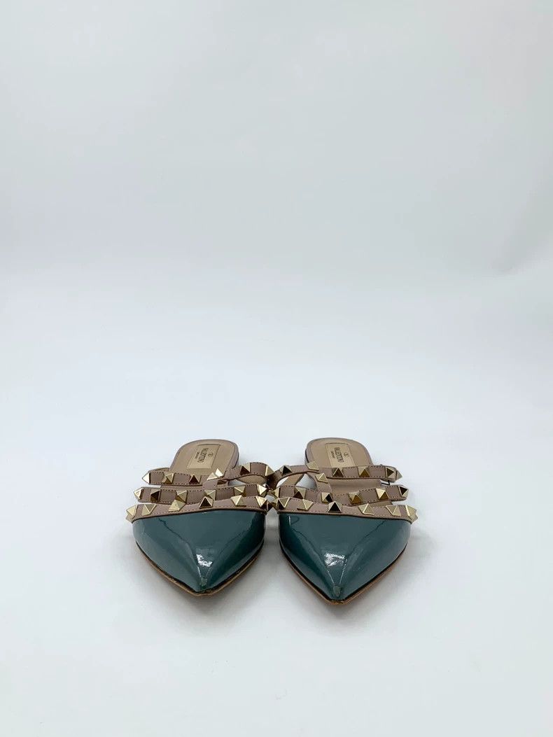 Valentino Valentino Size 35 Peacock Blue Studs Patent Leather Pointed Toe Flat Shoes Size US 5 / IT 35 - 3 Thumbnail