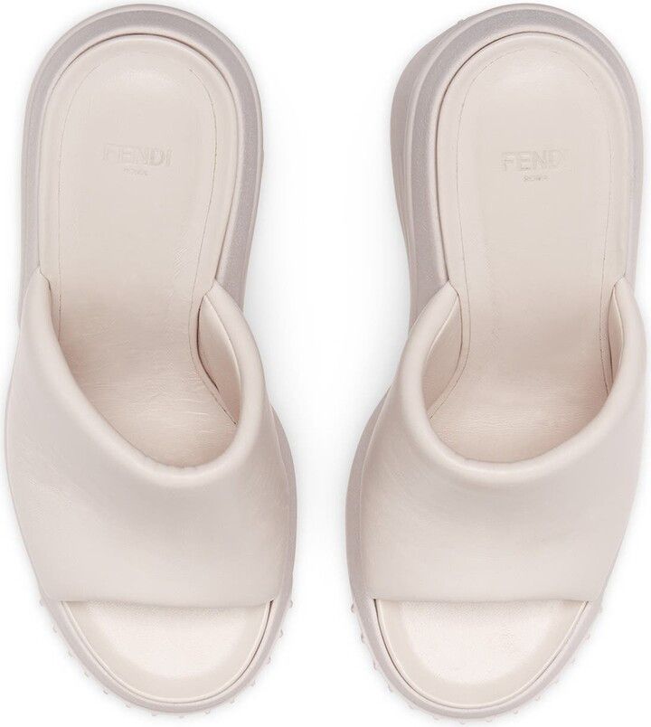 Fendi Fendi Wedge FF Pattern Platform Slides Sandals in white Size US 7 / IT 37 - 2 Thumbnail