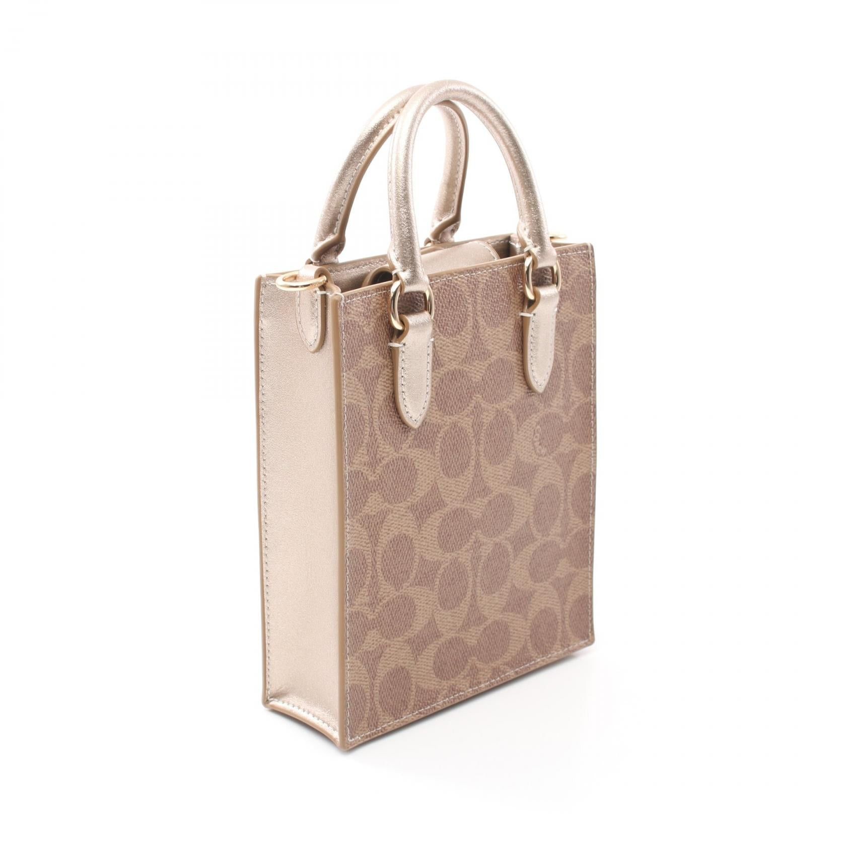 Coach Coach Signature Handbag Coated Canvas Leather Brown Gold Size ONE SIZE - 2 Thumbnail