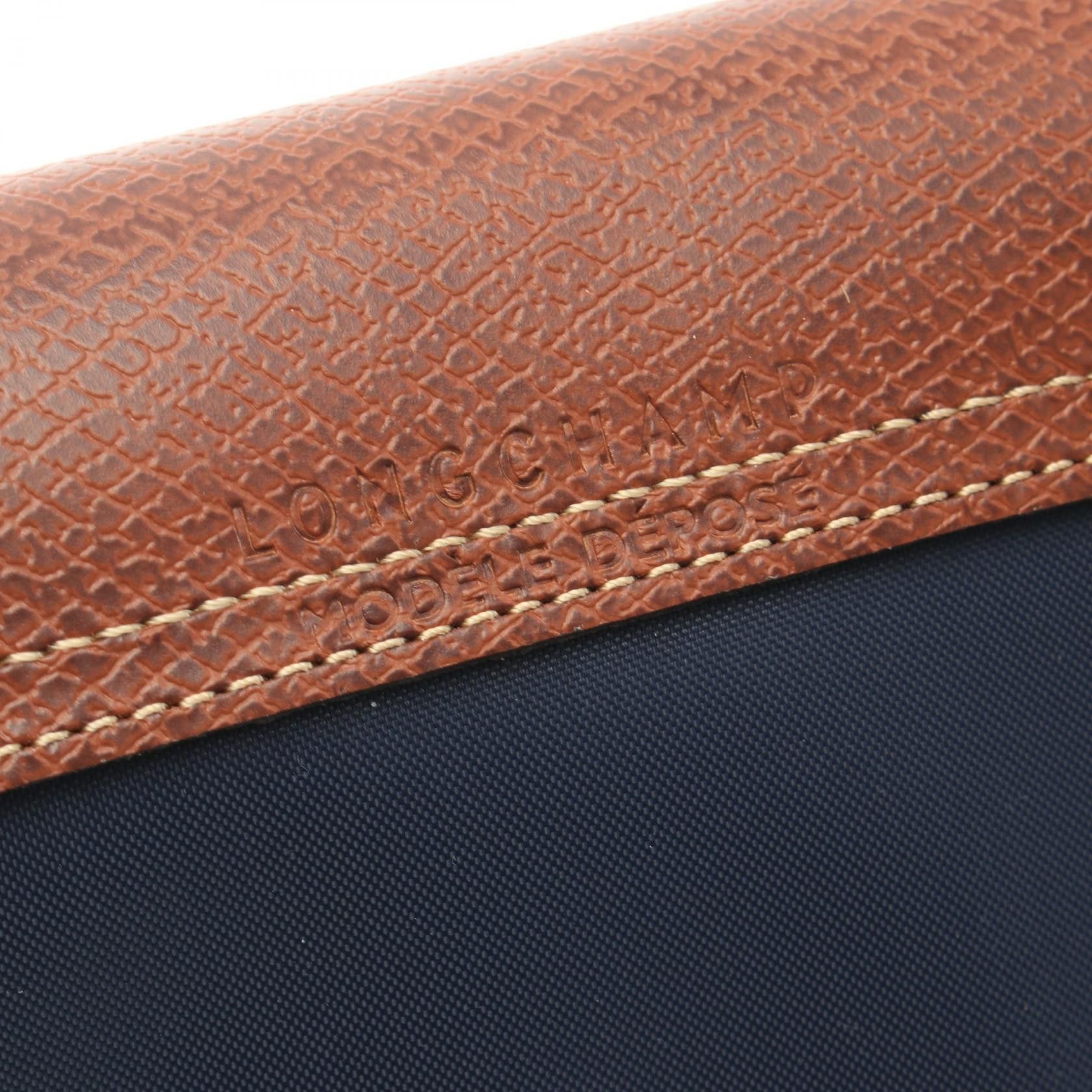 Longchamp Longchamp Le Preage Original M Shopping Bag Handbag Tote Nylon Leather Navy Brown Size ONE SIZE - 4 Thumbnail