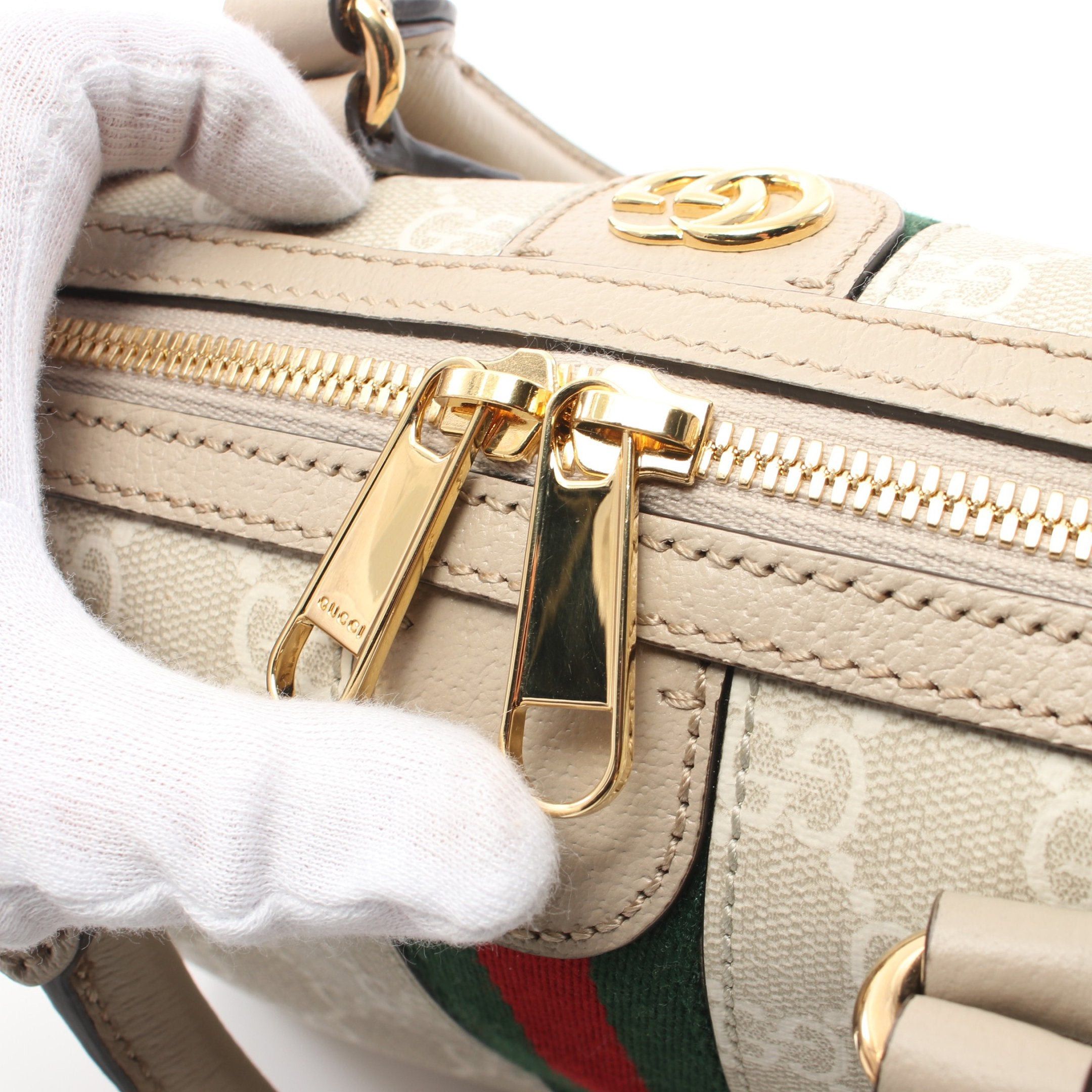 Gucci Gucci Ophidia Mini Top Handle Bag Sherry Line Handbag Leather Beige Size ONE SIZE - 6 Thumbnail