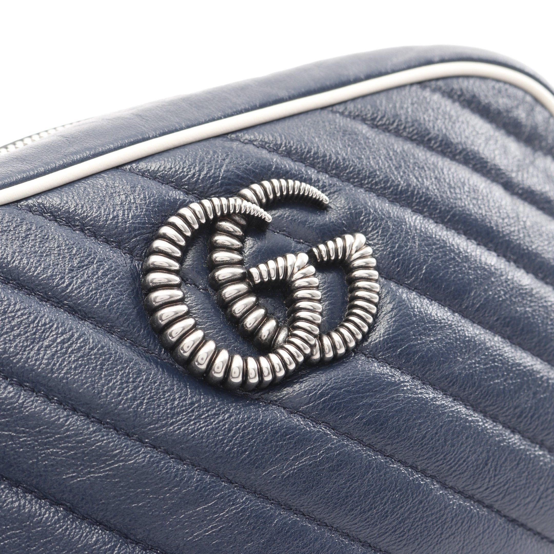 Gucci Gucci Gg Marmont Chain Shoulder Bag Leather Navy White Size ONE SIZE - 8 Thumbnail