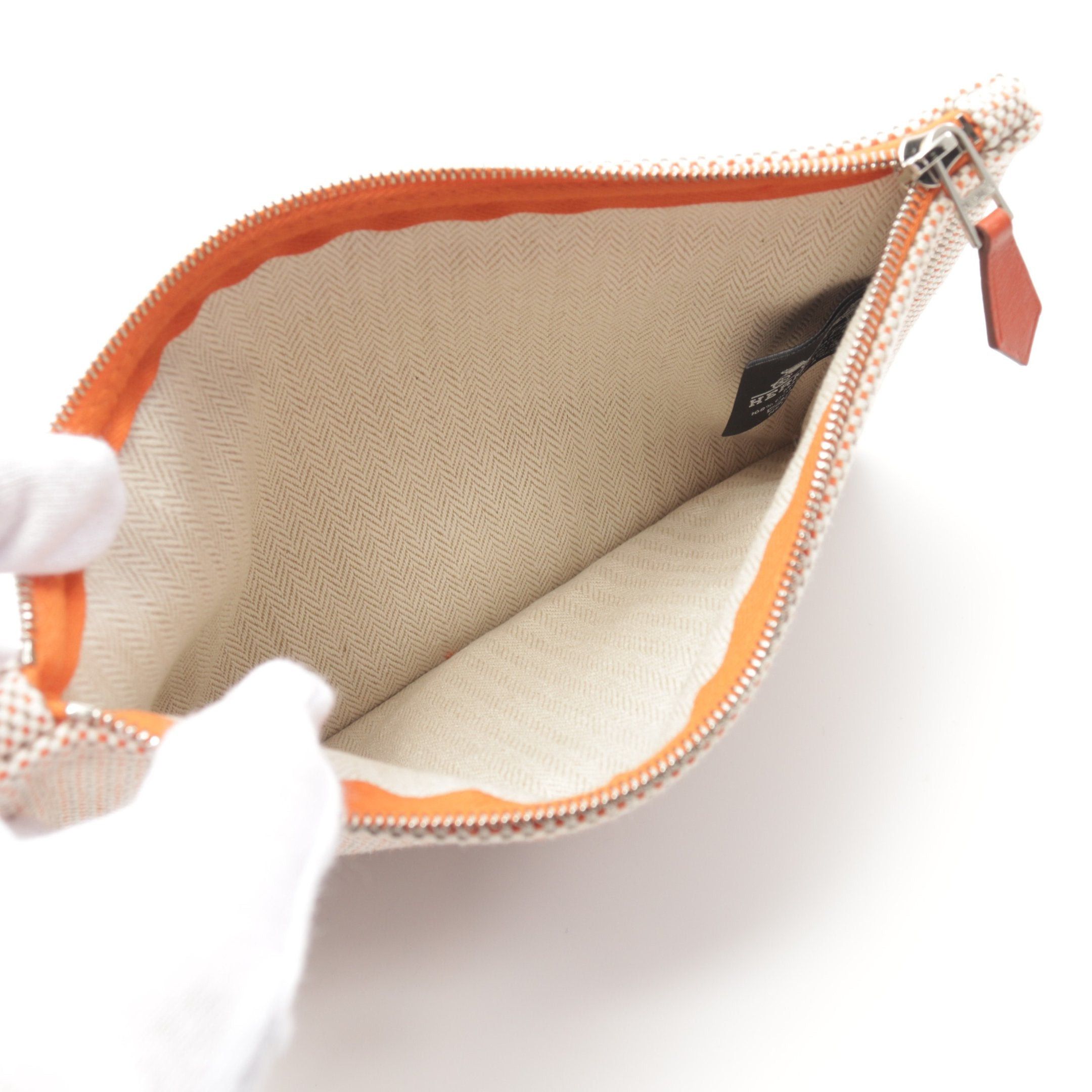 Hermes Hermes Faubourg Corner Pm Flat Pouch Ficelle Canvas Light Beige Multicolor Silver Hardware Size ONE SIZE - 3 Thumbnail