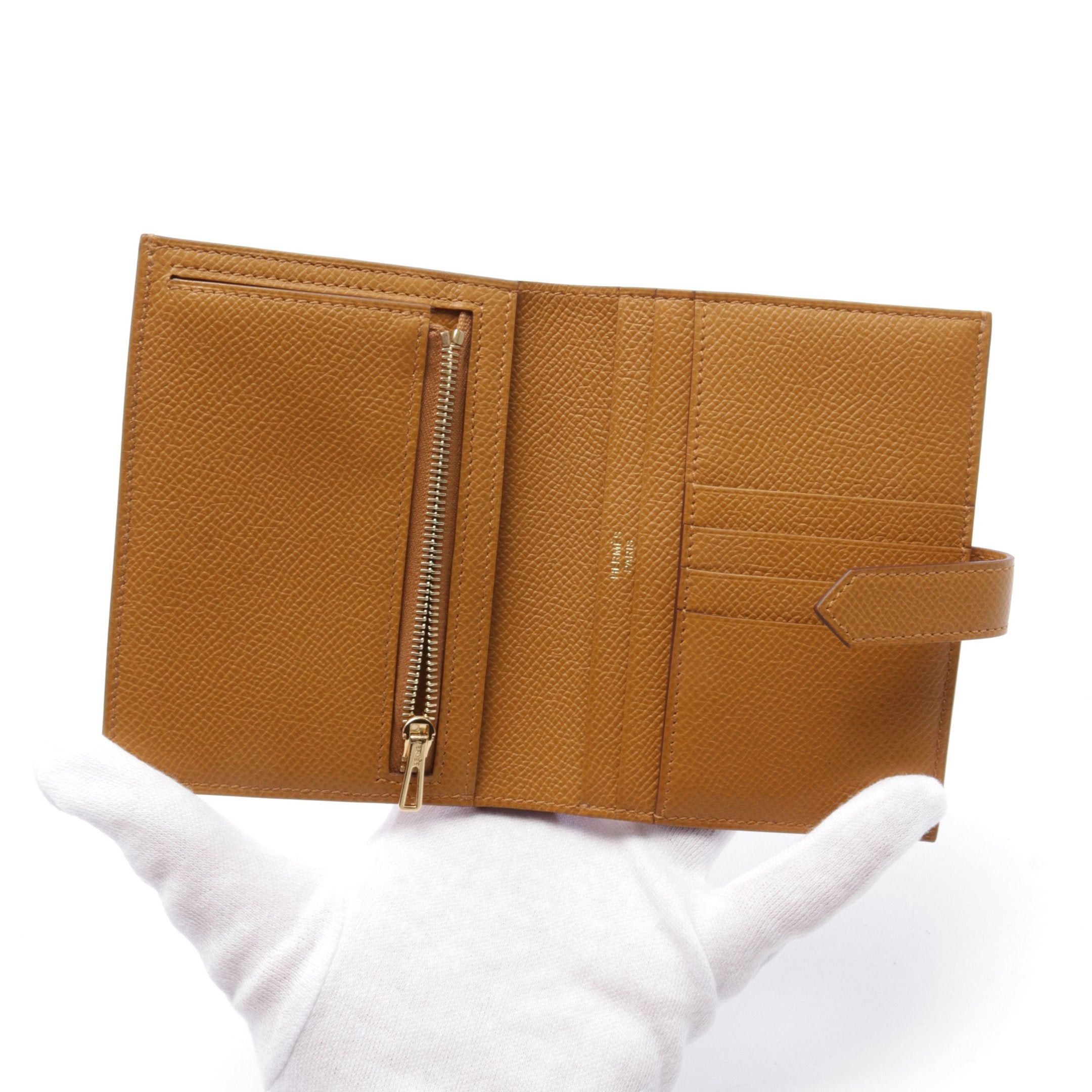 Hermes Hermes Bearn Compact Sesame Bi-Fold Wallet Veau Epsom Light Brown Gold Hardware Double Engraved Size ONE SIZE - 3 Thumbnail