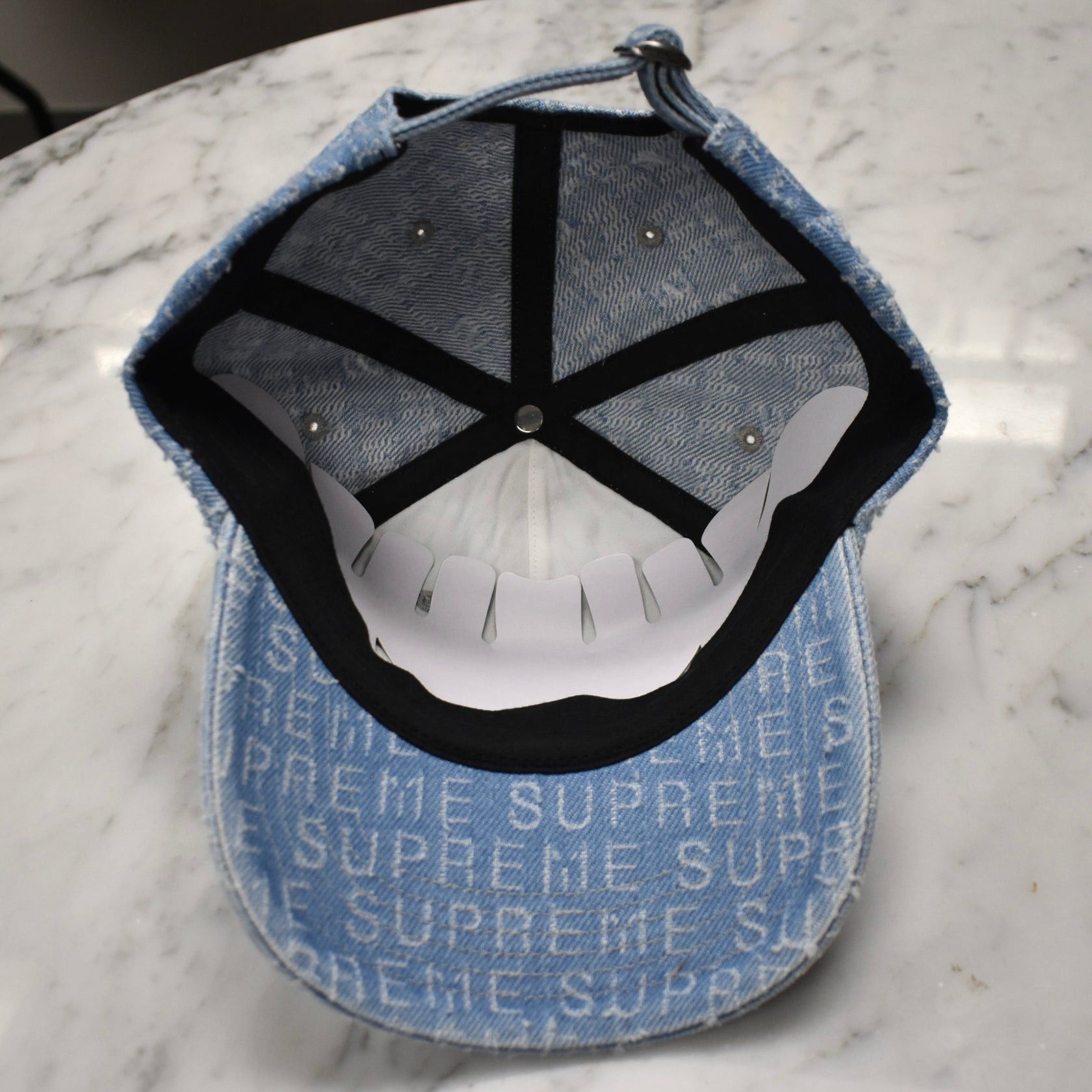 Supreme Supreme Needle Punch Denim Allover Logo 6-Panel Hat Size ONE SIZE - 3 Thumbnail