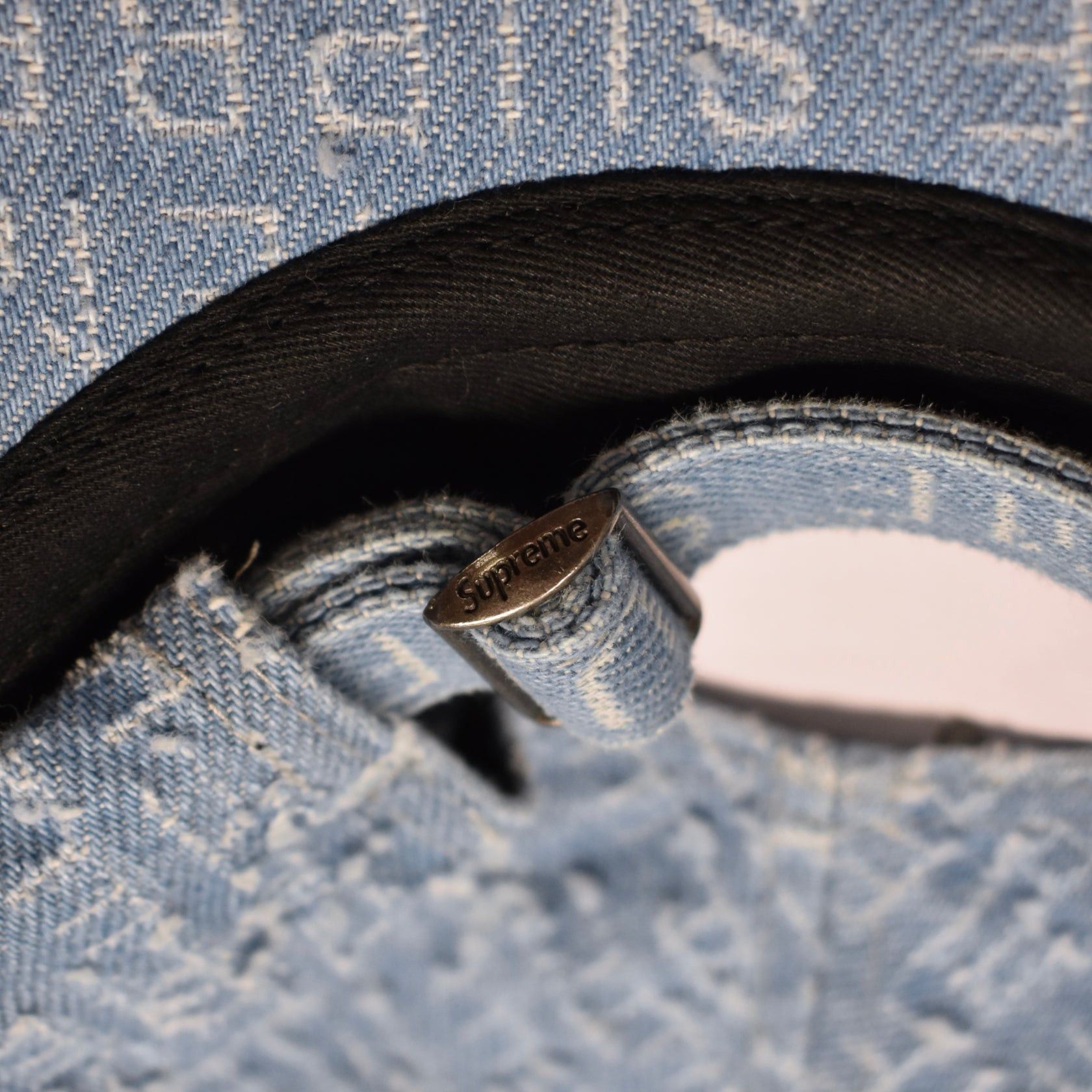 Supreme Supreme Needle Punch Denim Allover Logo 6-Panel Hat Size ONE SIZE - 6 Thumbnail