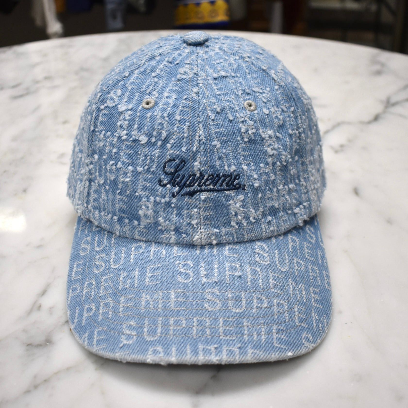 Supreme Supreme Needle Punch Denim Allover Logo 6-Panel Hat Size ONE SIZE - 3 Thumbnail
