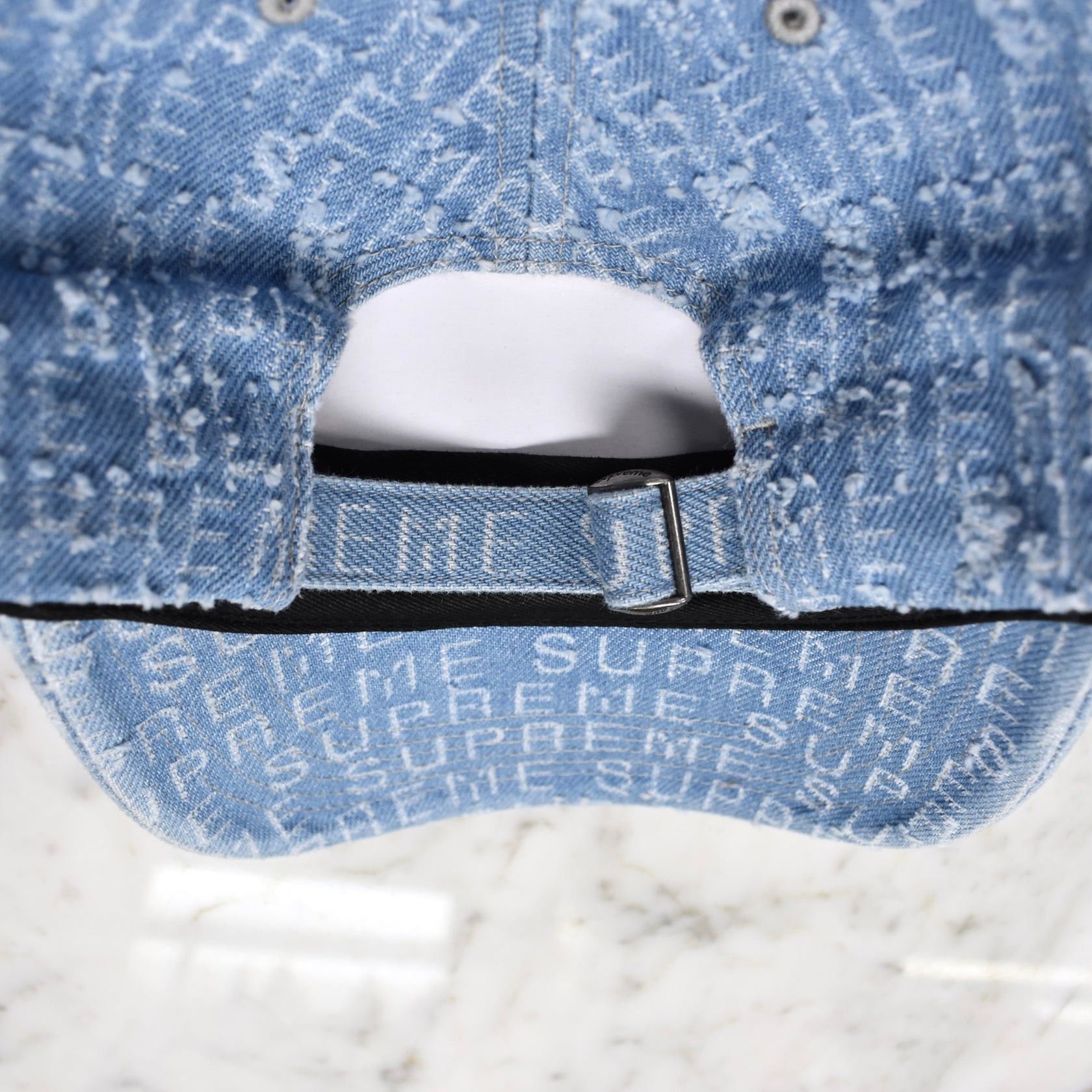 Supreme Supreme Needle Punch Denim Allover Logo 6-Panel Hat Size ONE SIZE - 6 Thumbnail