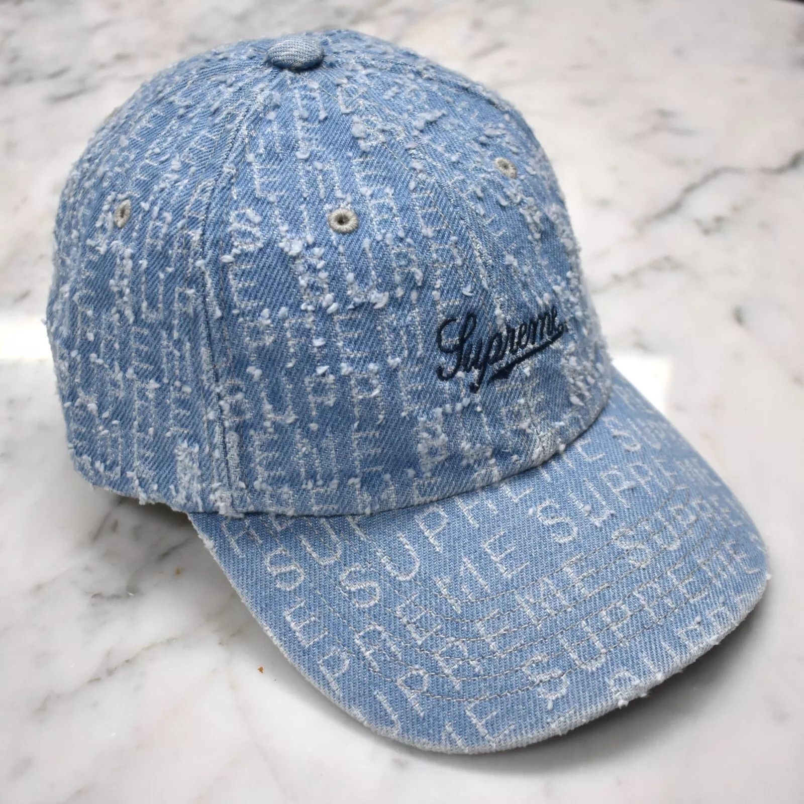 Supreme Supreme Needle Punch Denim Allover Logo 6-Panel Hat Size ONE SIZE - 2 Thumbnail