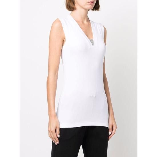 Brunello Cucinelli BRUNELLO CUCINELLI Women Tops M0TC8EL672 C159 WHITE Size L / US 10 / IT 46 - 3 Thumbnail