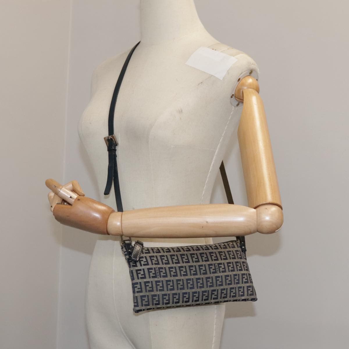 Fendi Zucchino Navy Canvas Shoulder Bag (Pre-Owned) Size ONE SIZE - 16 Thumbnail