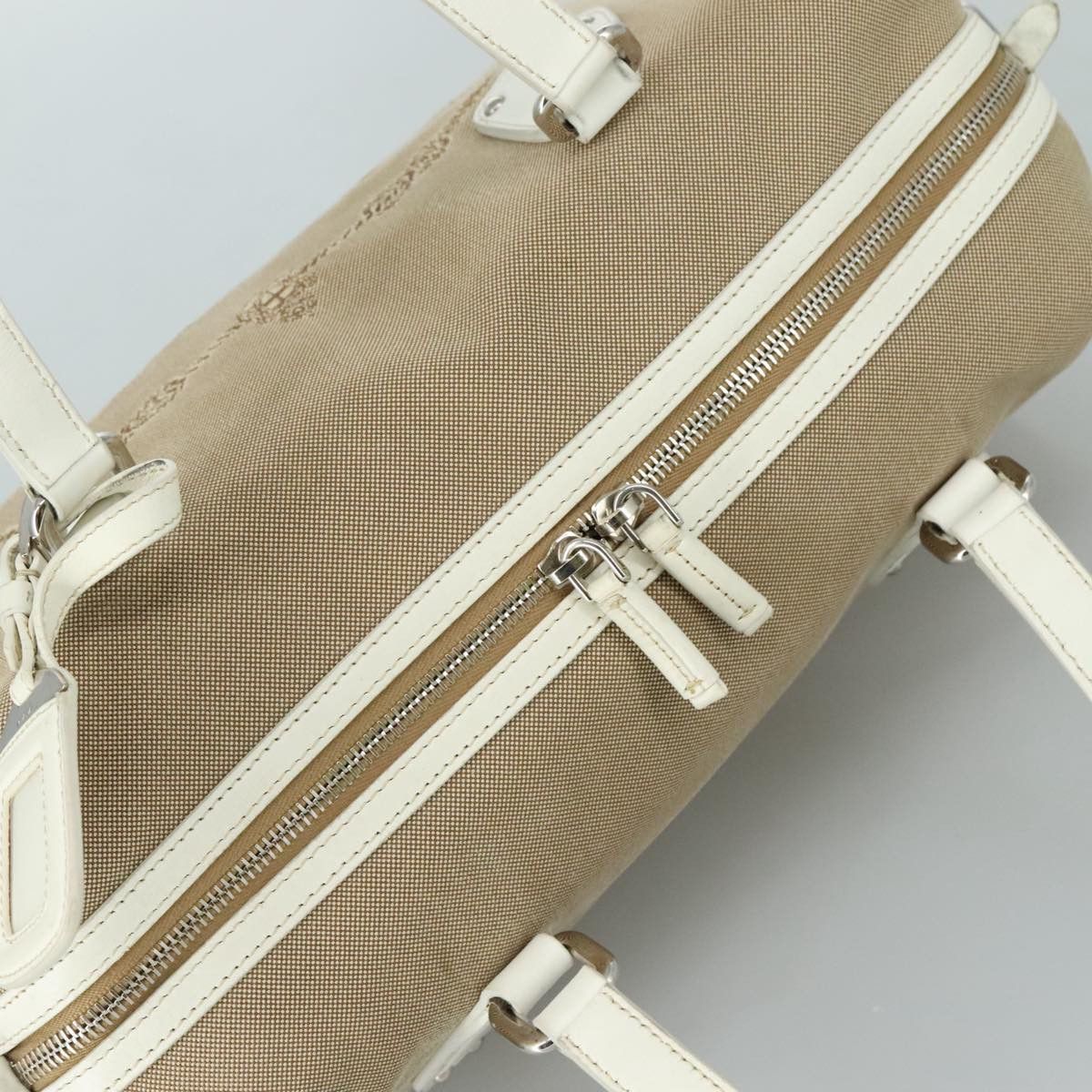 Prada Logo Jacquard Beige Canvas Handbag (Pre-Owned) Size ONE SIZE - 18 Thumbnail